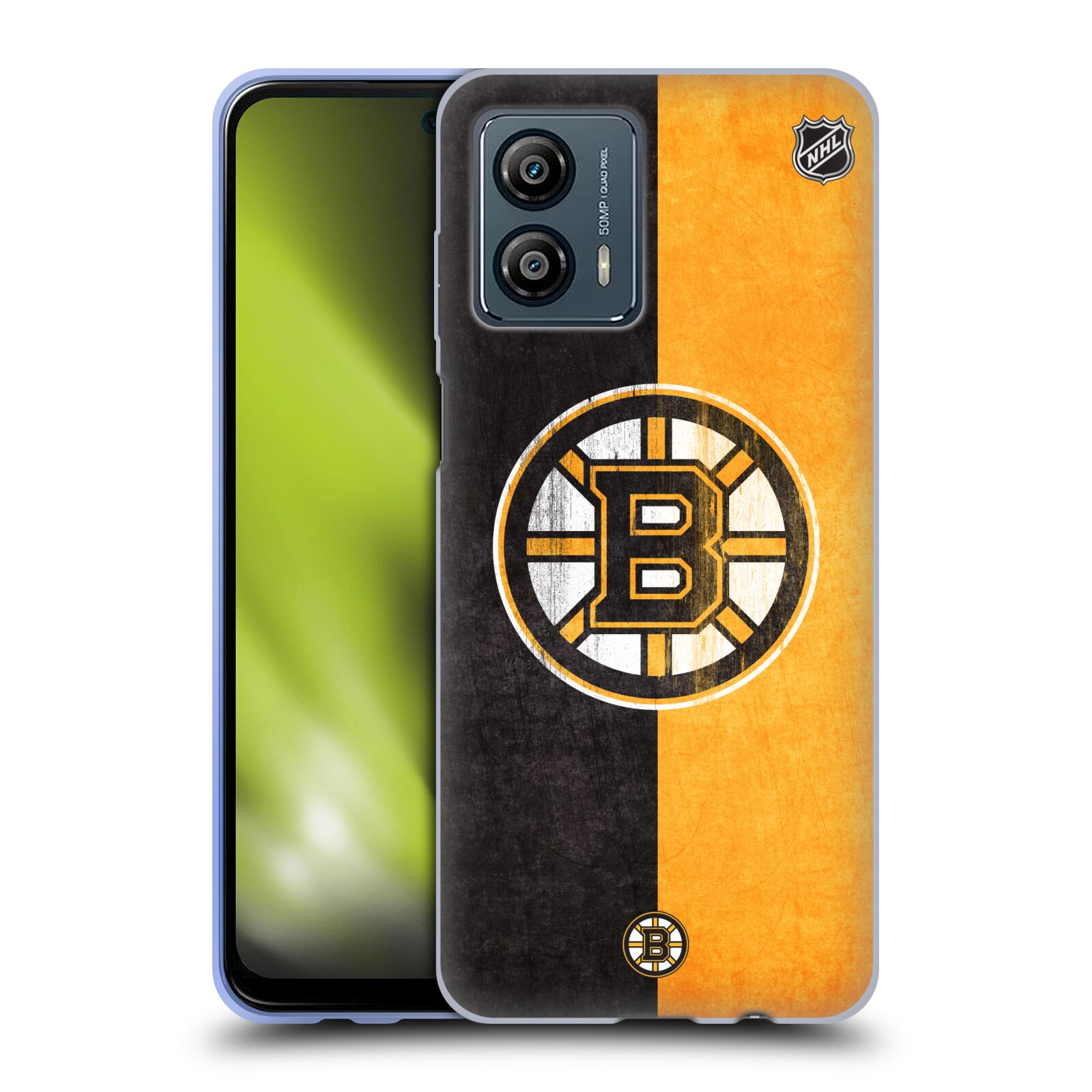 Silikonové pouzdro na mobil Motorola Moto G53 5G - NHL - Půlené logo Boston Bruins (Silikonový kryt, obal, pouzdro na mobilní telefon Motorola Moto G53 5G s licencovaným motivem NHL - Půlené logo Boston Bruins)