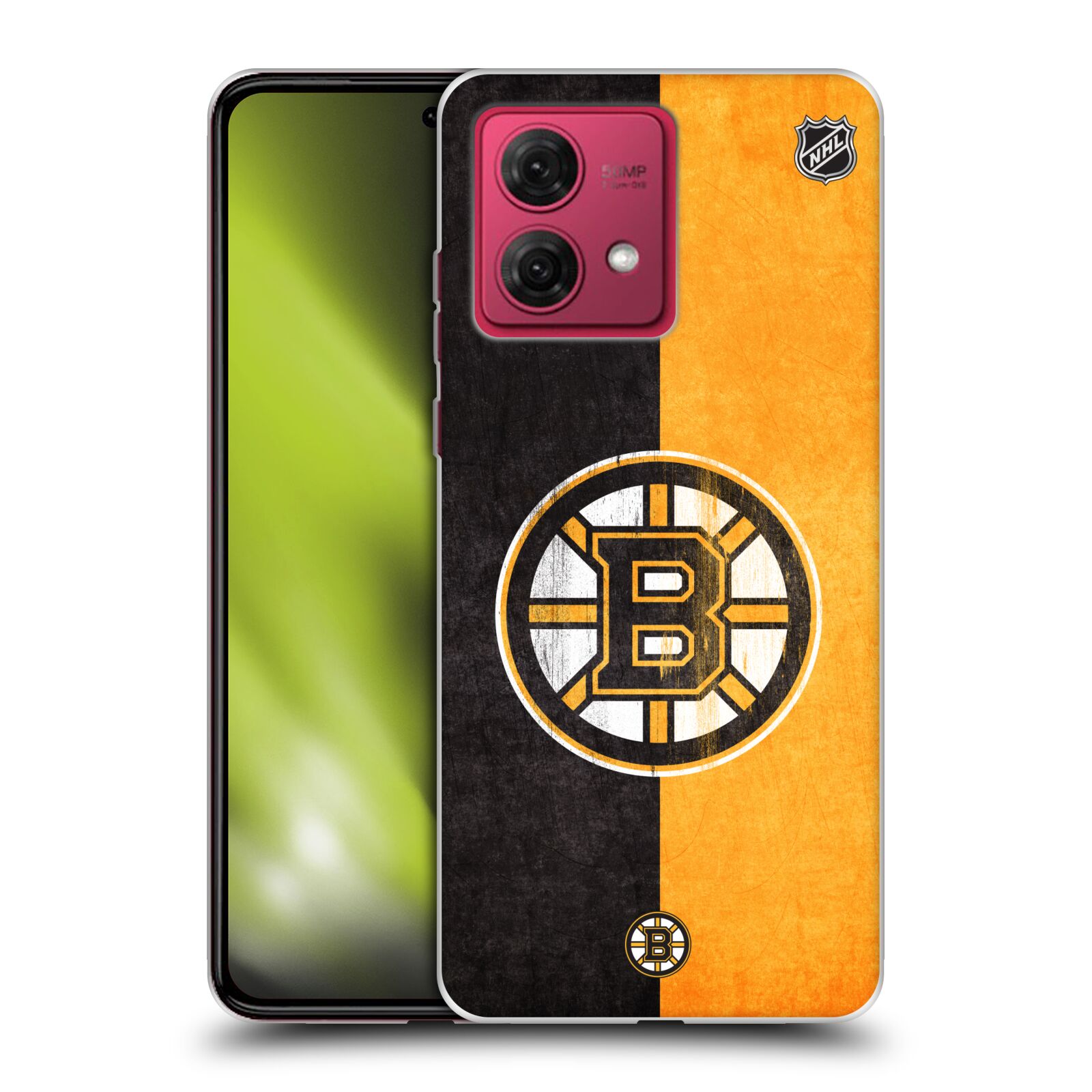 Silikonové pouzdro na mobil Motorola Moto G84 5G - NHL - Půlené logo Boston Bruins (Silikonový kryt, obal, pouzdro na mobilní telefon Motorola Moto G84 5G s licencovaným motivem NHL - Půlené logo Boston Bruins)
