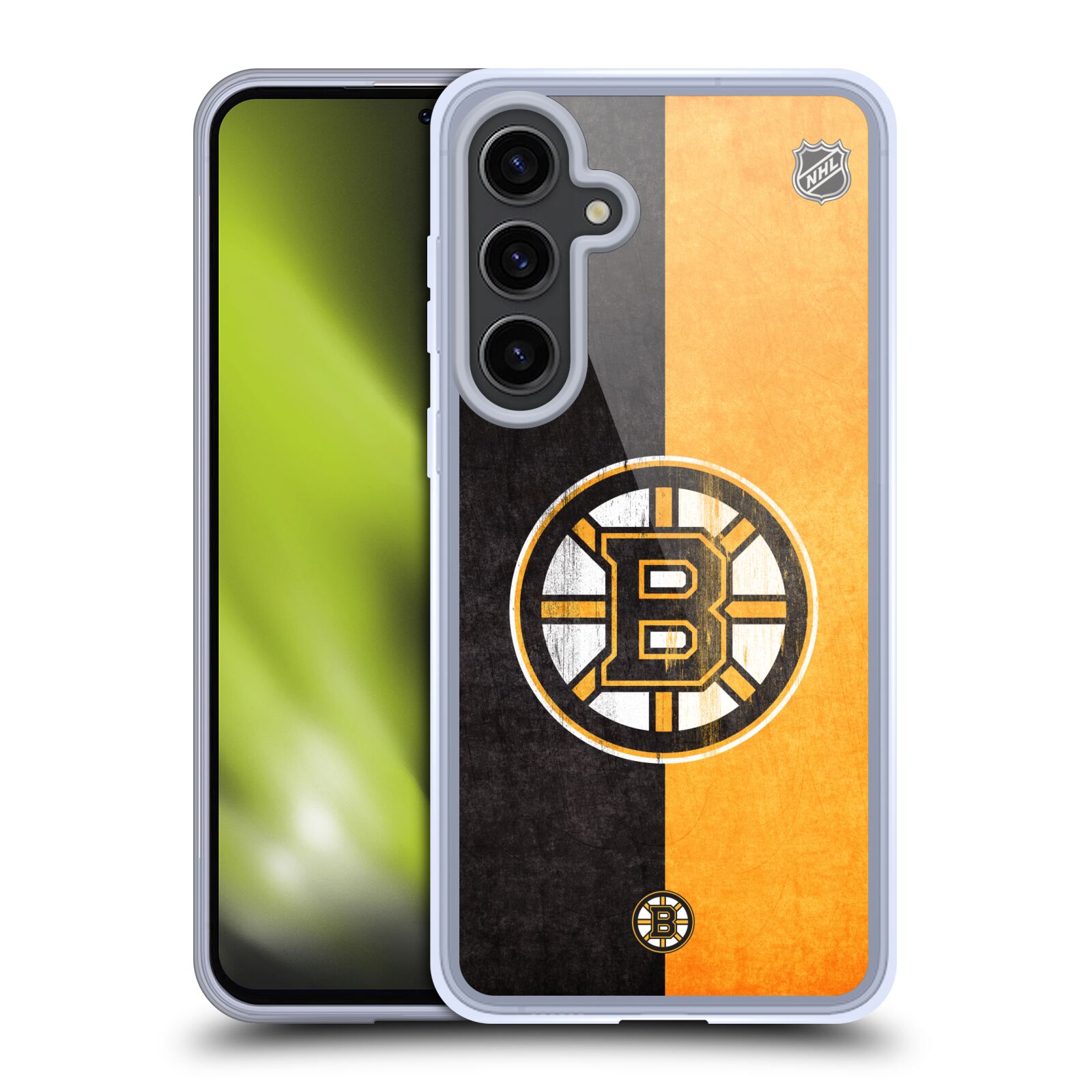 Silikonové lesklé pouzdro na mobil Samsung Galaxy S24 Plus - NHL - Půlené logo Boston Bruins (Silikonový kryt, obal, pouzdro na mobilní telefon Samsung Galaxy S24 Plus s licencovaným motivem NHL - Půlené logo Boston Bruins)