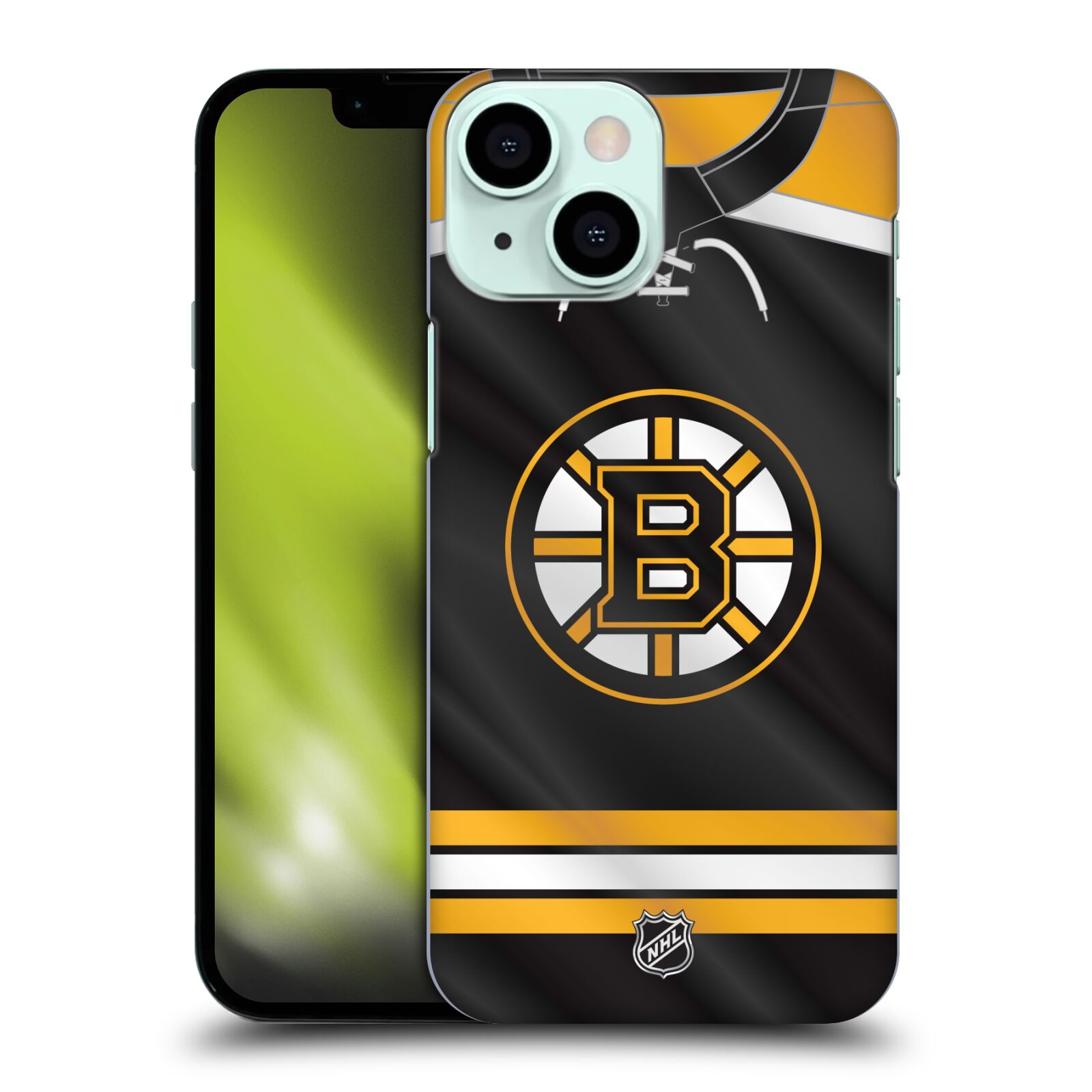 Plastové pouzdro na mobil Apple iPhone 13 Mini - NHL - Dres Boston Bruins (Plastový kryt, pouzdro, obal na mobilní telefon Apple iPhone 13 Mini s licencovaným motivem NHL - Dres Boston Bruins)