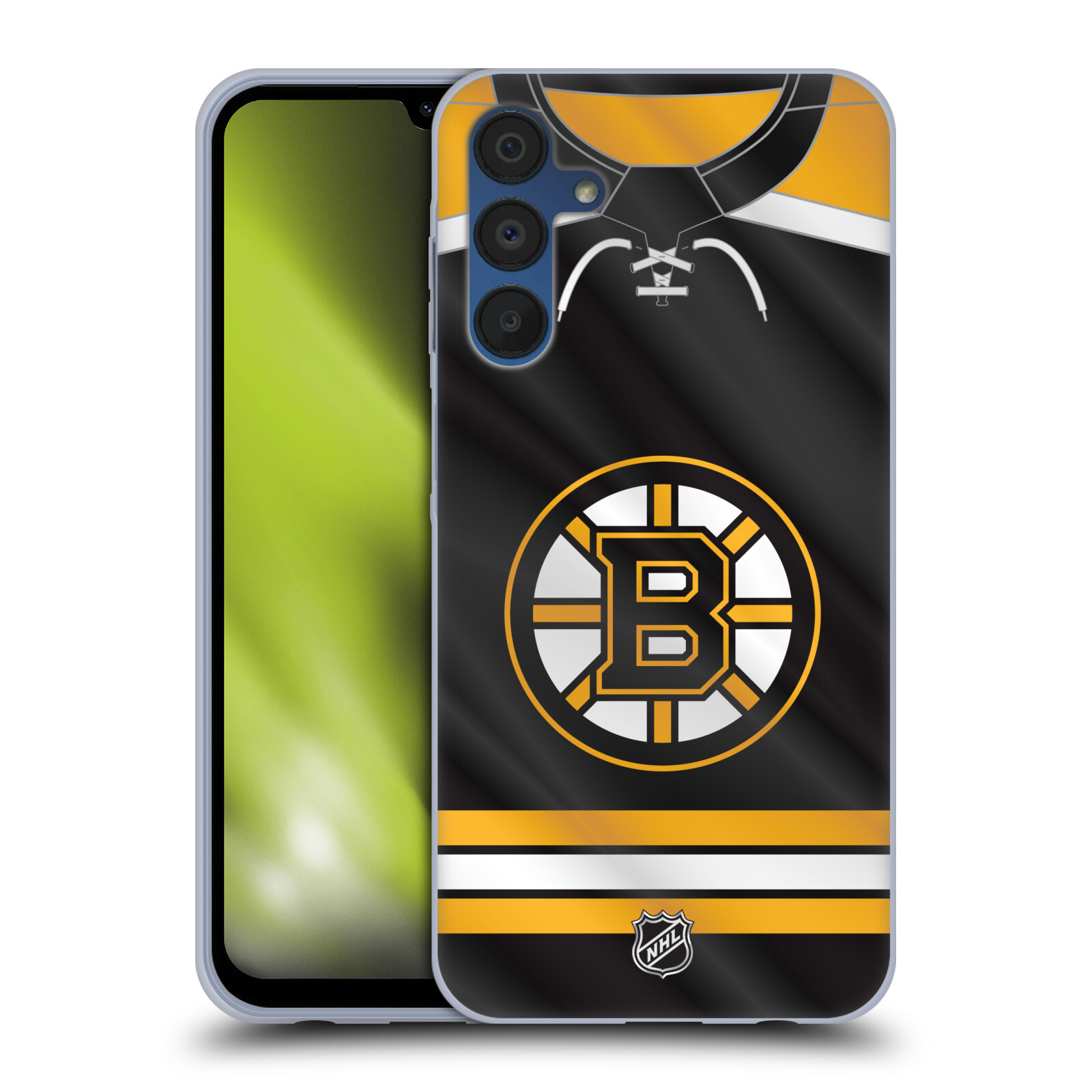 Silikonové pouzdro na mobil Samsung Galaxy A15 / A15 5G - NHL - Dres Boston Bruins (Silikonový kryt, obal, pouzdro na mobilní telefon Samsung Galaxy A15 / A15 5G s licencovaným motivem NHL - Dres Boston Bruins)