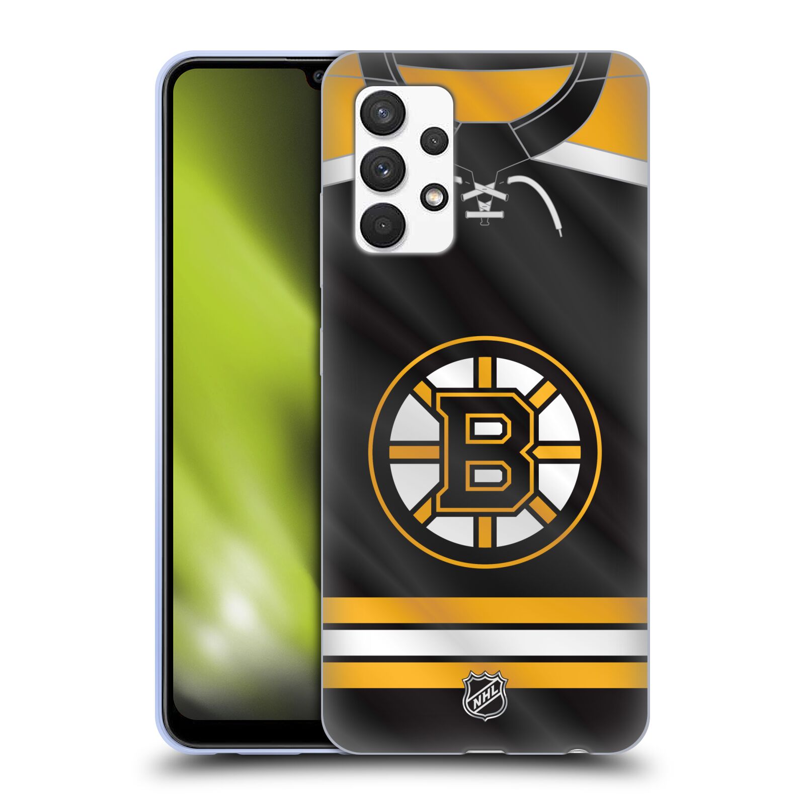 Silikonové pouzdro na mobil Samsung Galaxy A32 4G - NHL - Dres Boston Bruins (Silikonový kryt, obal, pouzdro na mobilní telefon Samsung Galaxy A32 4G s licencovaným motivem NHL - Dres Boston Bruins)