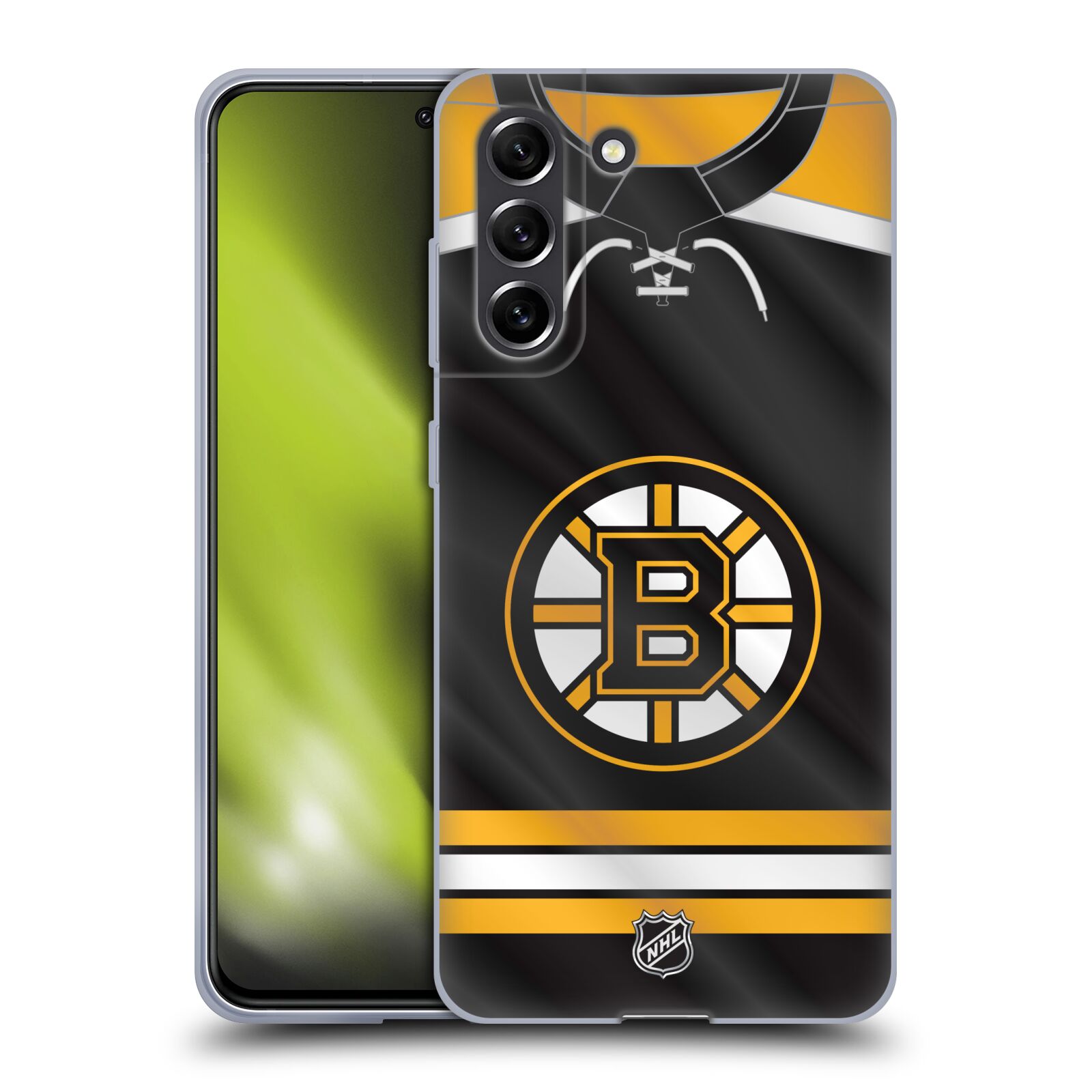 Silikonové pouzdro na mobil Samsung Galaxy S21 FE 5G - NHL - Dres Boston Bruins (Silikonový kryt, obal, pouzdro na mobilní telefon Samsung Galaxy S21 FE 5G s licencovaným motivem NHL - Dres Boston Bruins)