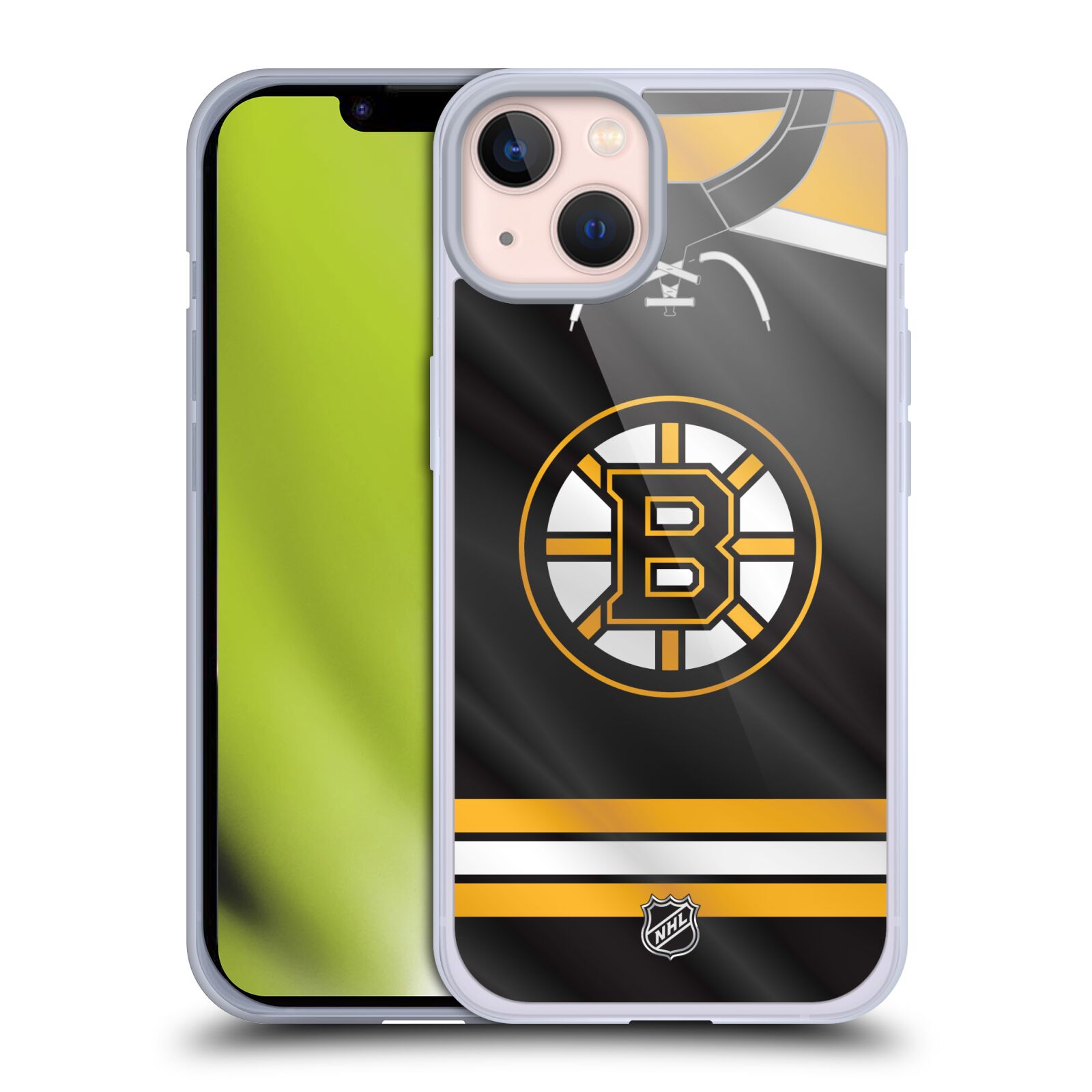Silikonové pouzdro na mobil Apple iPhone 13 - NHL - Dres Boston Bruins (Silikonový kryt, obal, pouzdro na mobilní telefon Apple iPhone 13 s licencovaným motivem NHL - Dres Boston Bruins)
