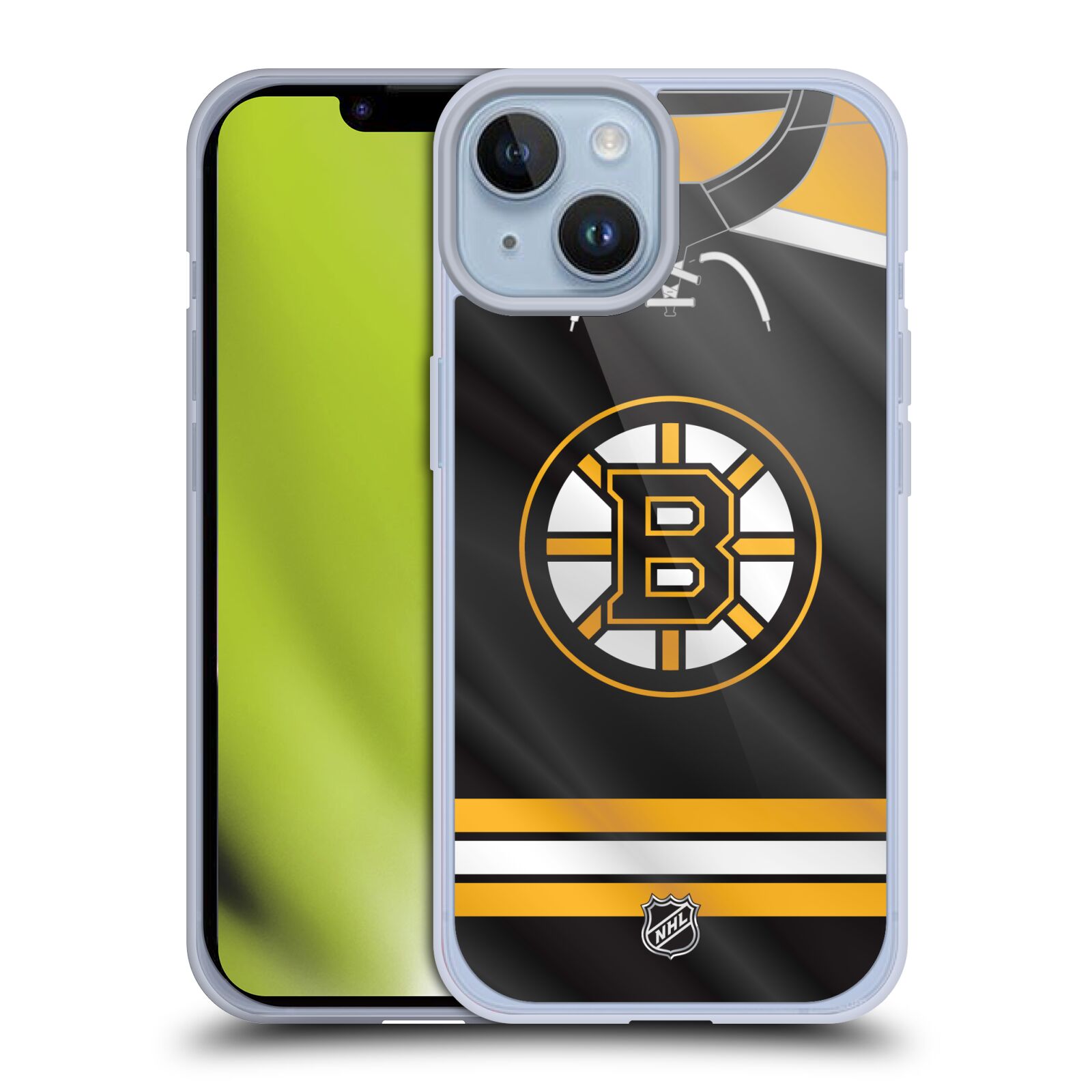Silikonové pouzdro na mobil Apple iPhone 14 - NHL - Dres Boston Bruins (Silikonový kryt, obal, pouzdro na mobilní telefon Apple iPhone 14 s licencovaným motivem NHL - Dres Boston Bruins)