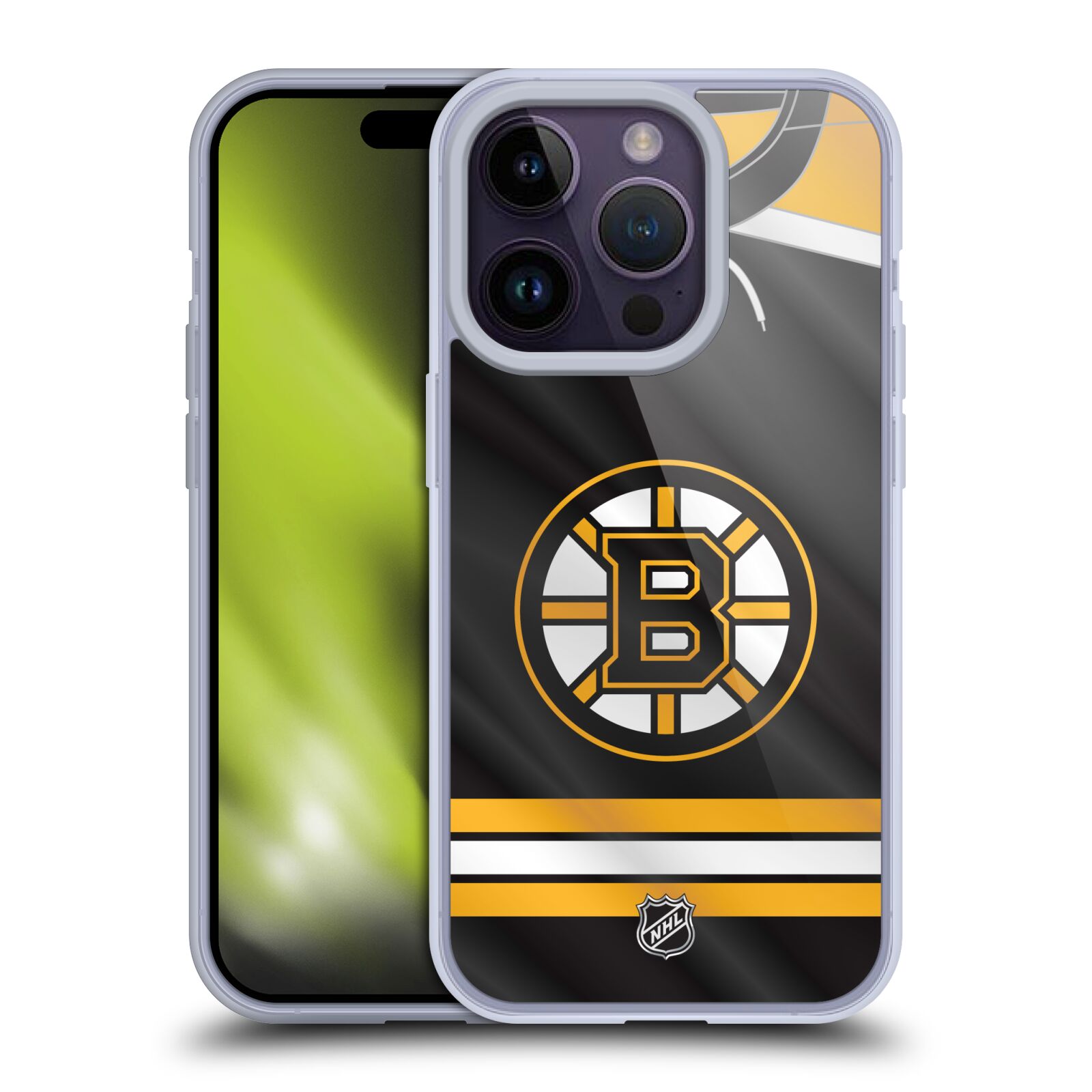 Silikonové pouzdro na mobil Apple iPhone 14 Pro - NHL - Dres Boston Bruins (Silikonový kryt, obal, pouzdro na mobilní telefon Apple iPhone 14 Pro s licencovaným motivem NHL - Dres Boston Bruins)