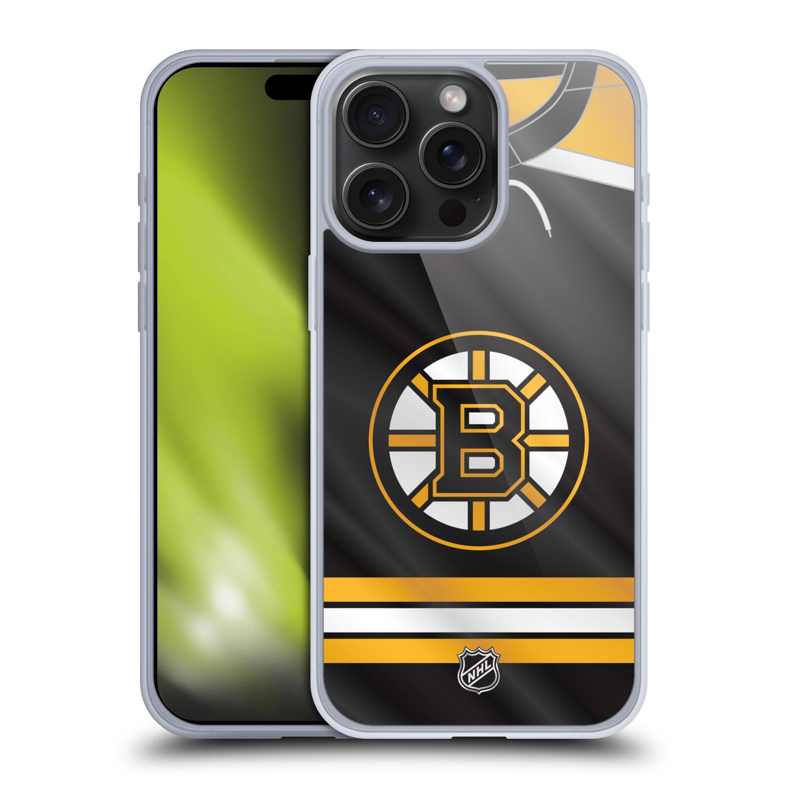 Silikonové lesklé pouzdro na mobil Apple iPhone 15 Pro Max - NHL - Dres Boston Bruins - AKCE (Silikonový lesklý kryt, obal, pouzdro na mobilní telefon Apple iPhone 15 Pro Max s licencovaným motivem NHL - Dres Boston Bruins)