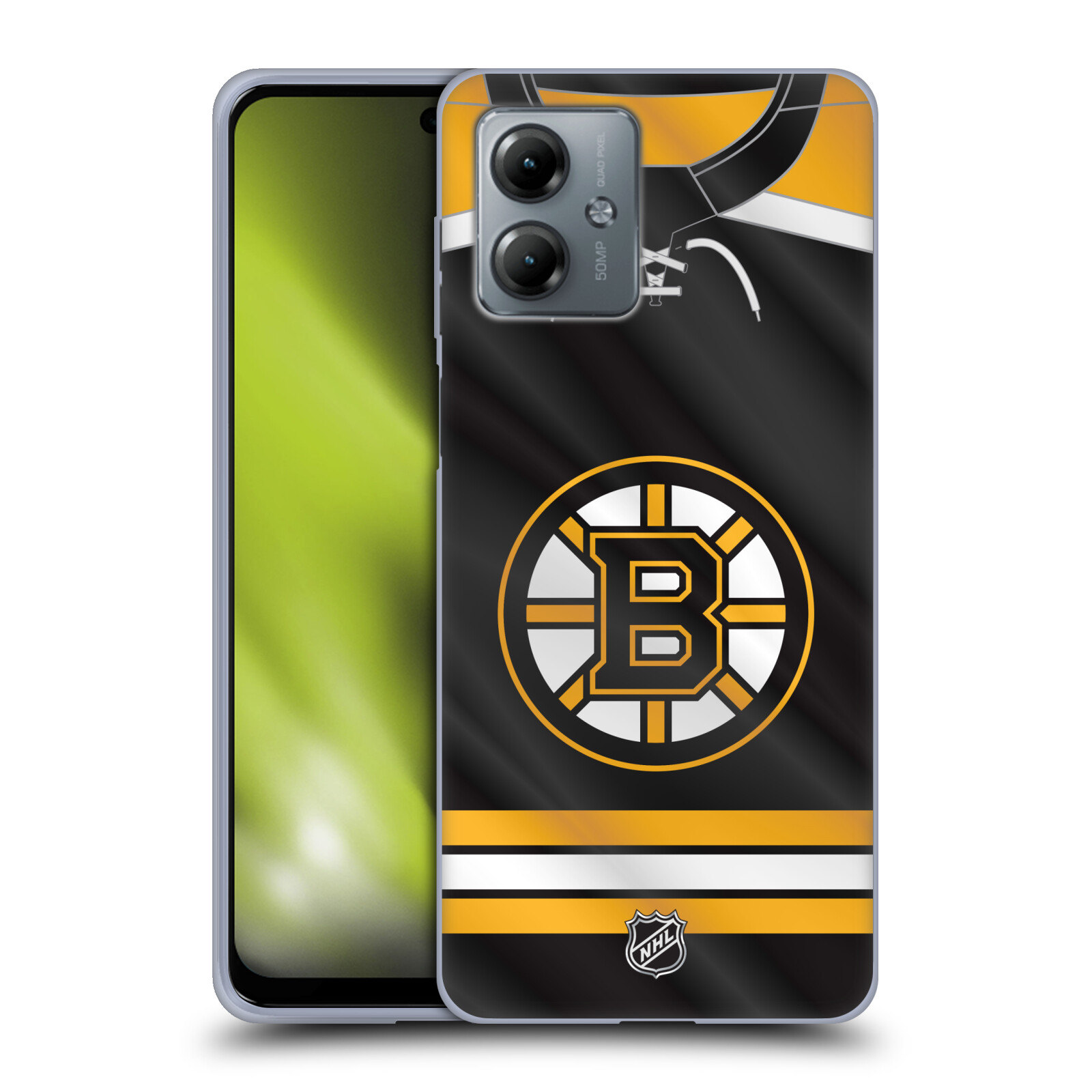 Silikonové pouzdro na mobil Motorola Moto G14 - NHL - Dres Boston Bruins (Silikonový kryt, obal, pouzdro na mobilní telefon Motorola Moto G14 s licencovaným motivem NHL - Dres Boston Bruins)