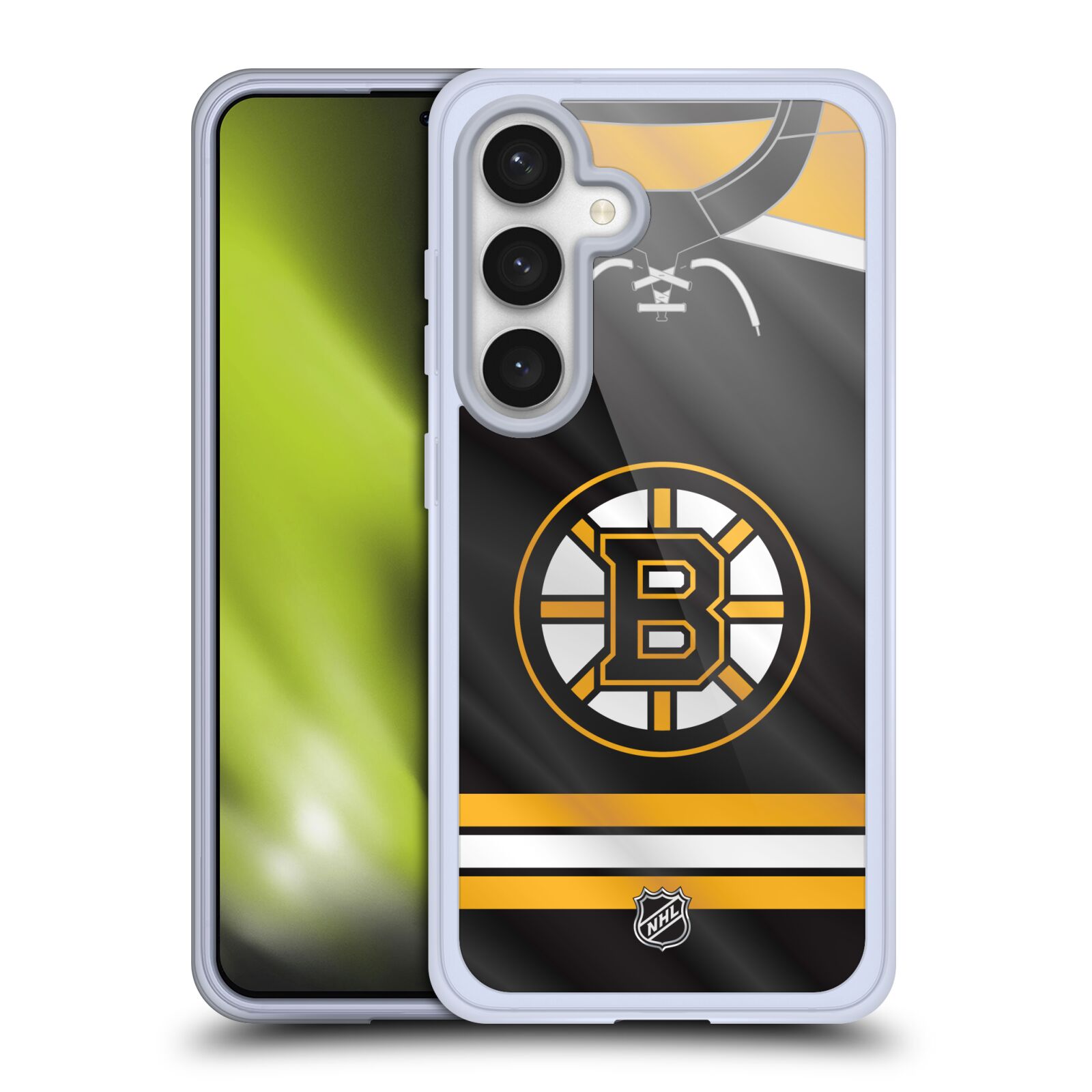 Silikonové lesklé pouzdro na mobil Samsung Galaxy S24 - NHL - Dres Boston Bruins (Silikonový kryt, obal, pouzdro na mobilní telefon Samsung Galaxy S24 s licencovaným motivem NHL - Dres Boston Bruins)