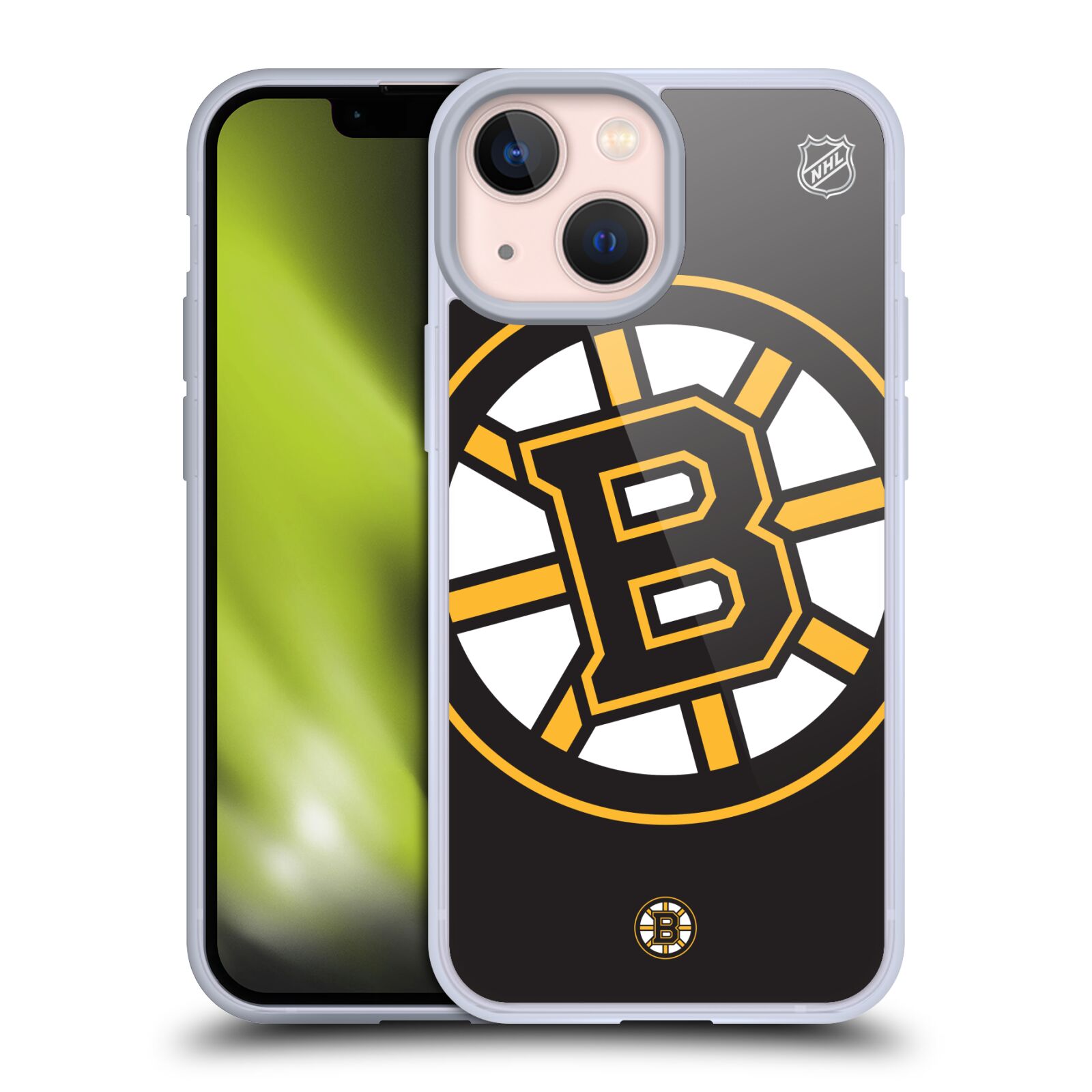 Silikonové pouzdro na mobil Apple iPhone 13 Mini - NHL - Velké logo Boston Bruins (Silikonový kryt, obal, pouzdro na mobilní telefon Apple iPhone 13 Mini s licencovaným motivem NHL - Velké logo Boston Bruins)