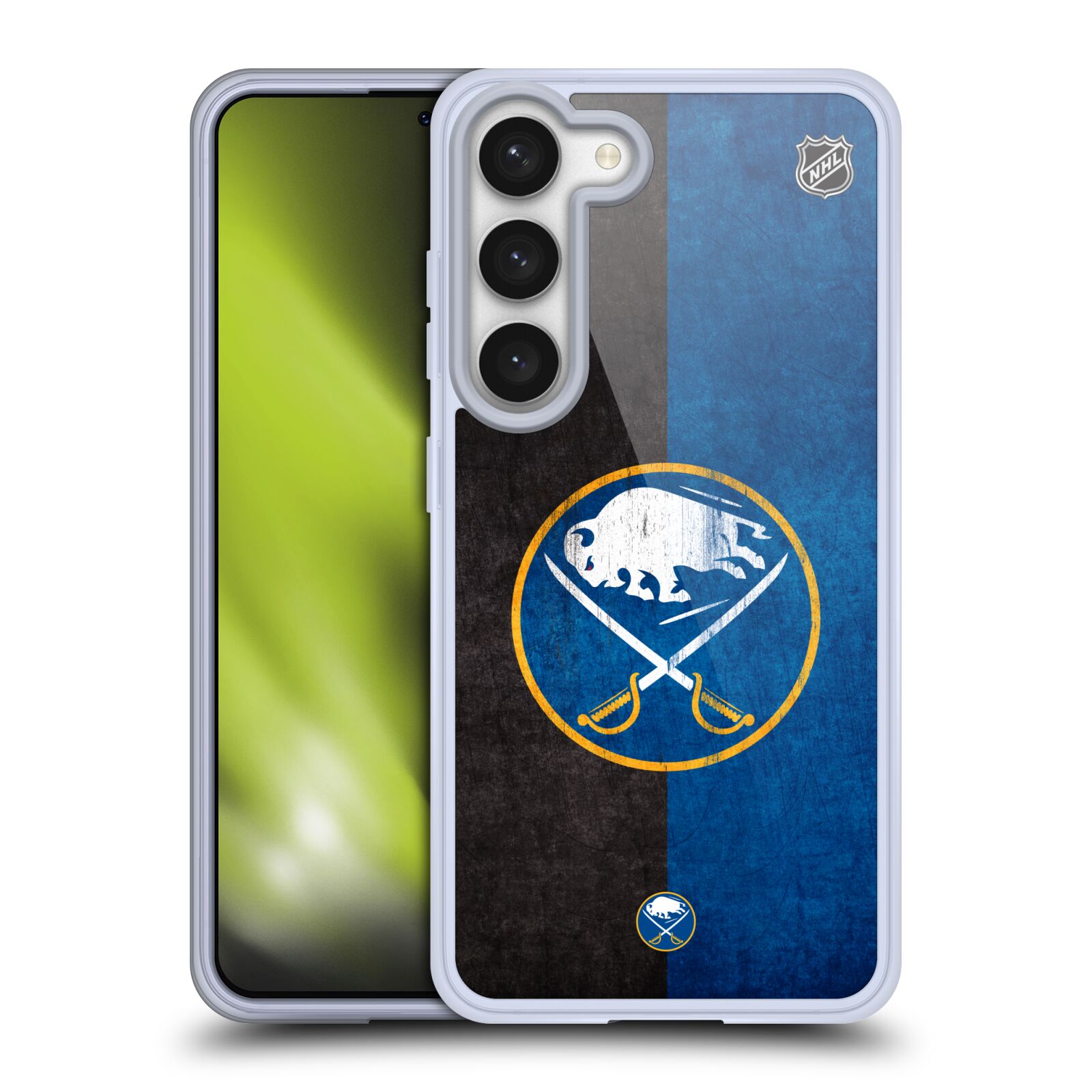 Silikonové pouzdro na mobil Samsung Galaxy S23 - NHL - Půlené logo Buffalo Sabres (Silikonový kryt, obal, pouzdro na mobilní telefon Samsung Galaxy S23 s licencovaným motivem NHL - Půlené logo Buffalo Sabres)