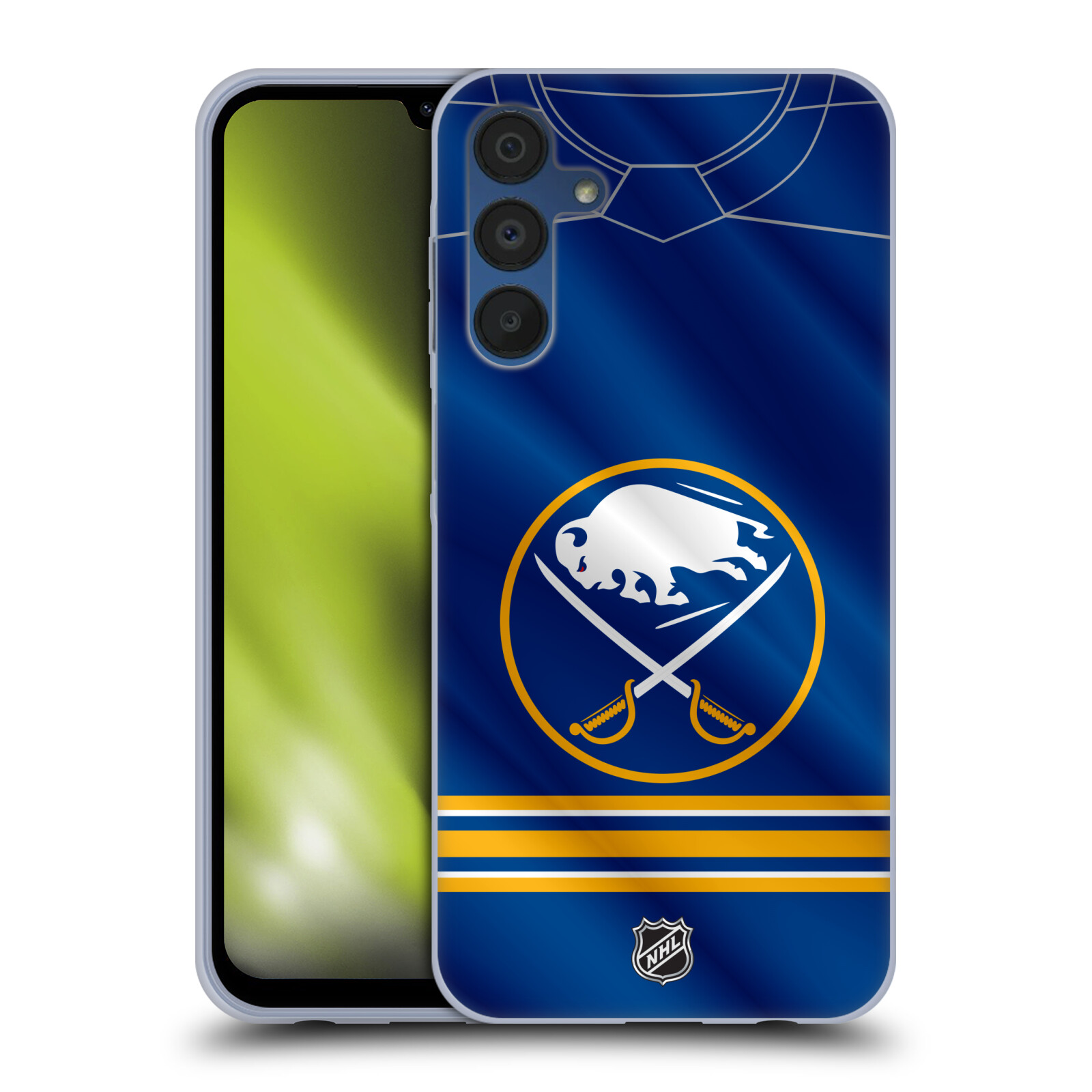 Silikonové pouzdro na mobil Samsung Galaxy A15 / A15 5G - NHL - Dres Buffalo Sabres (Silikonový kryt, obal, pouzdro na mobilní telefon Samsung Galaxy A15 / A15 5G s licencovaným motivem NHL - Dres Buffalo Sabres)