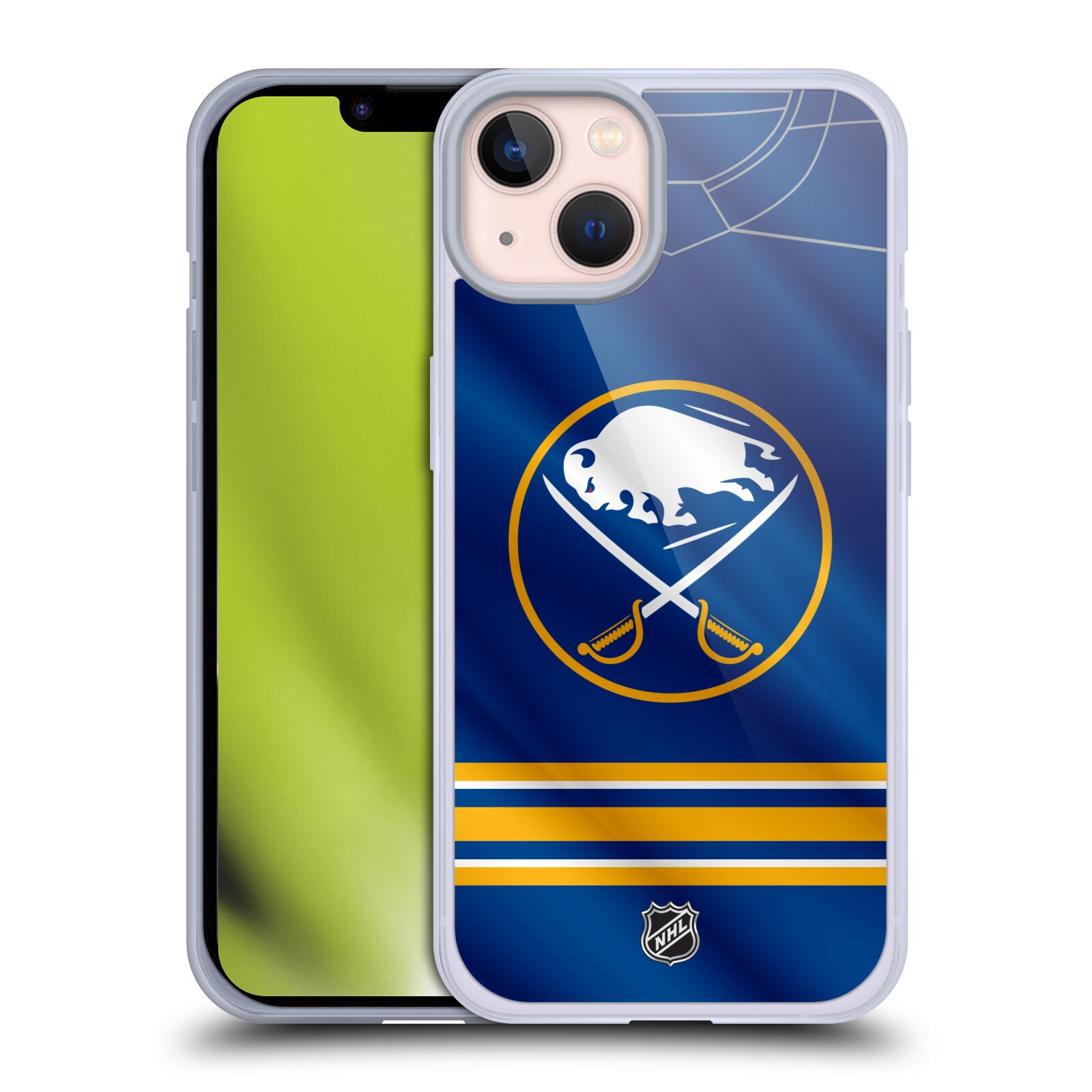 Silikonové pouzdro na mobil Apple iPhone 13 - NHL - Dres Buffalo Sabres (Silikonový kryt, obal, pouzdro na mobilní telefon Apple iPhone 13 s licencovaným motivem NHL - Dres Buffalo Sabres)