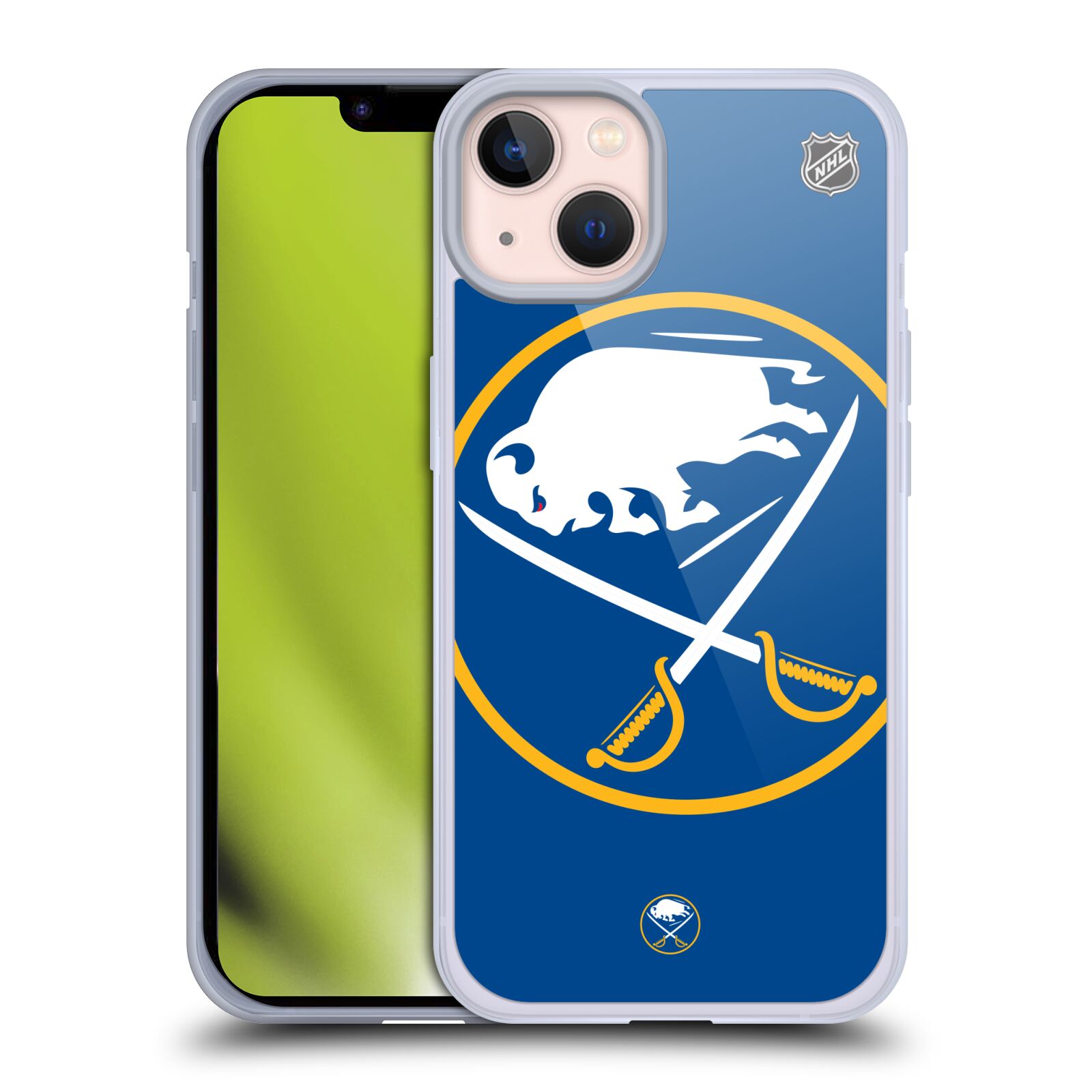 Silikonové pouzdro na mobil Apple iPhone 13 - NHL - Velké logo Buffalo Sabres (Silikonový kryt, obal, pouzdro na mobilní telefon Apple iPhone 13 s licencovaným motivem NHL - Velké logo Buffalo Sabres)