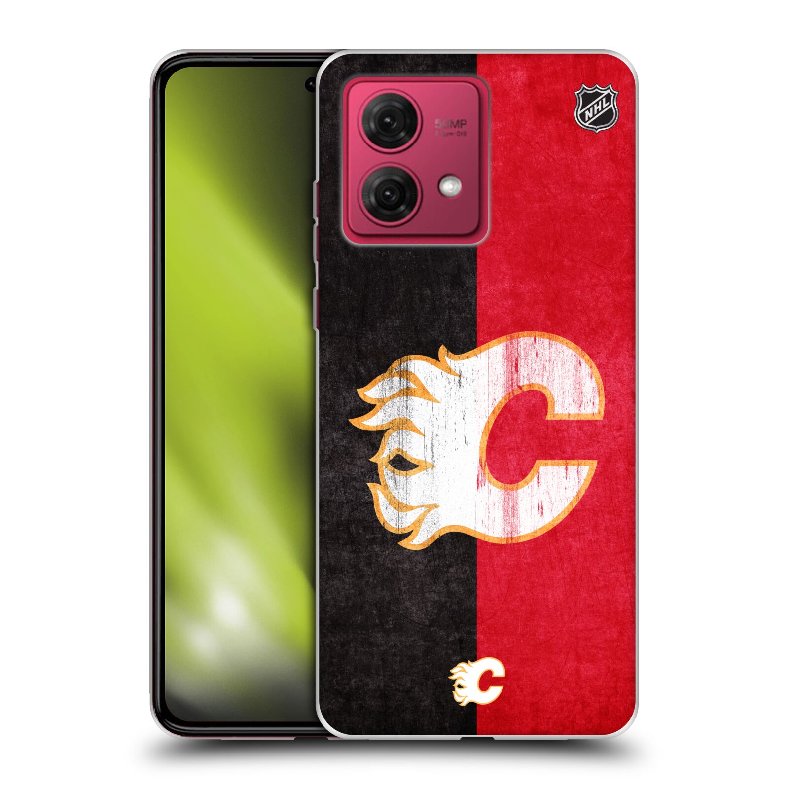 Silikonové pouzdro na mobil Motorola Moto G84 5G - NHL - Půlené logo Calgary Flames (Silikonový kryt, obal, pouzdro na mobilní telefon Motorola Moto G84 5G s licencovaným motivem NHL - Půlené logo Calgary Flames)