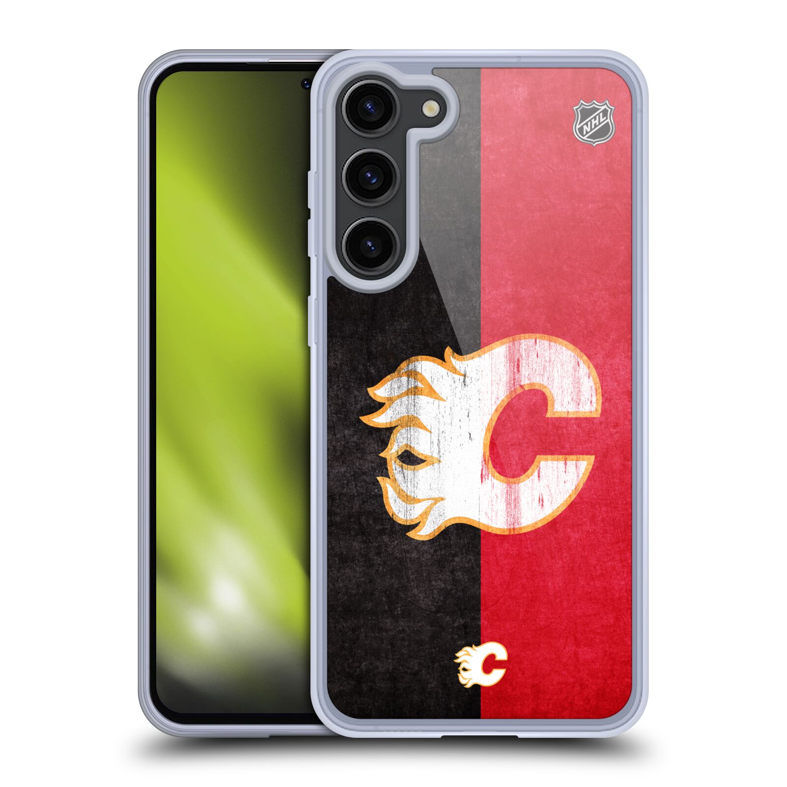 Silikonové pouzdro na mobil Samsung Galaxy S23 Plus - NHL - Půlené logo Calgary Flames (Silikonový kryt, obal, pouzdro na mobilní telefon Samsung Galaxy S23 Plus s licencovaným motivem NHL - Půlené logo Calgary Flames)
