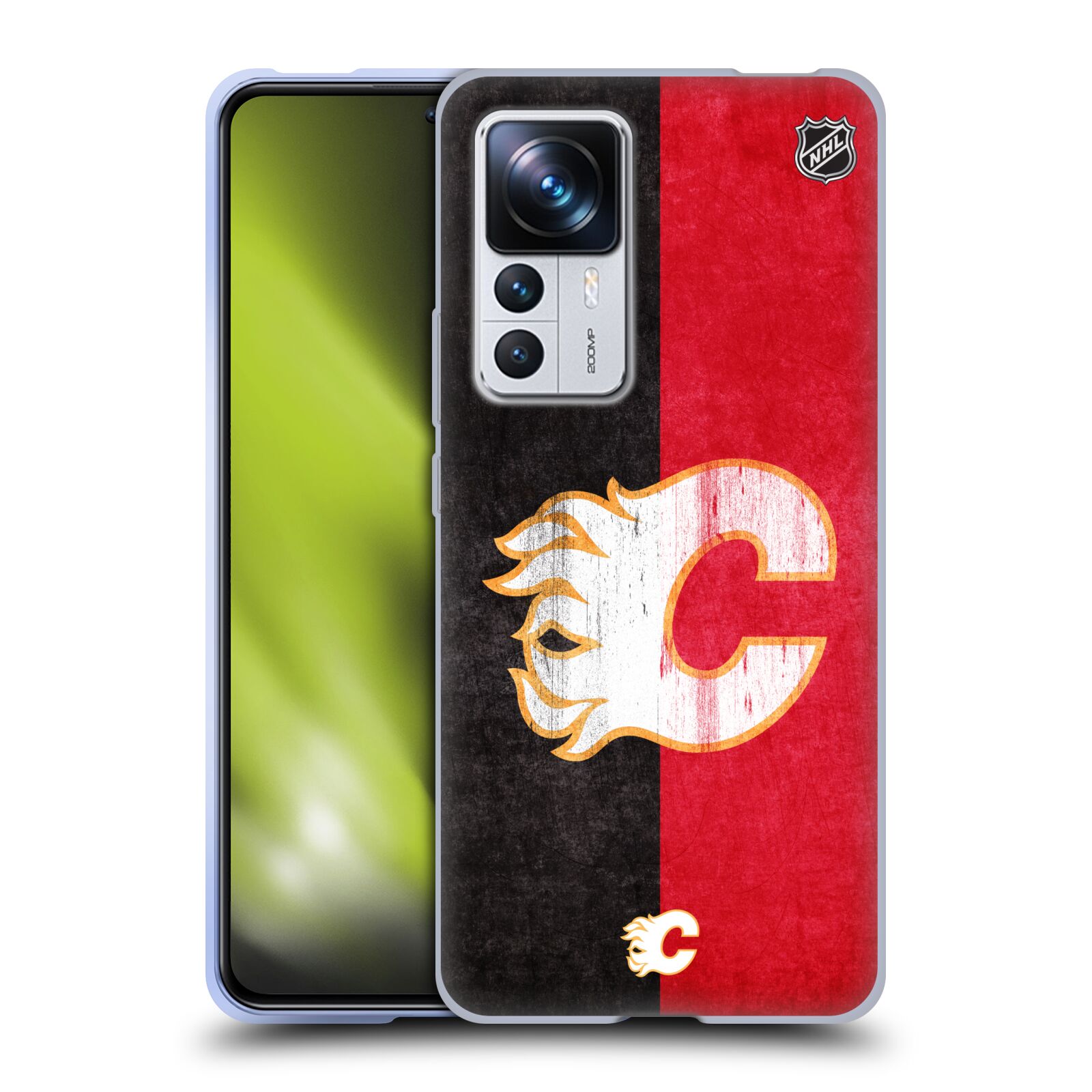 Silikonové pouzdro na mobil Xiaomi 12T / 12T Pro - NHL - Půlené logo Calgary Flames (Silikonový kryt, obal, pouzdro na mobilní telefon Xiaomi 12T / 12T Pro s licencovaným motivem NHL - Půlené logo Calgary Flames)