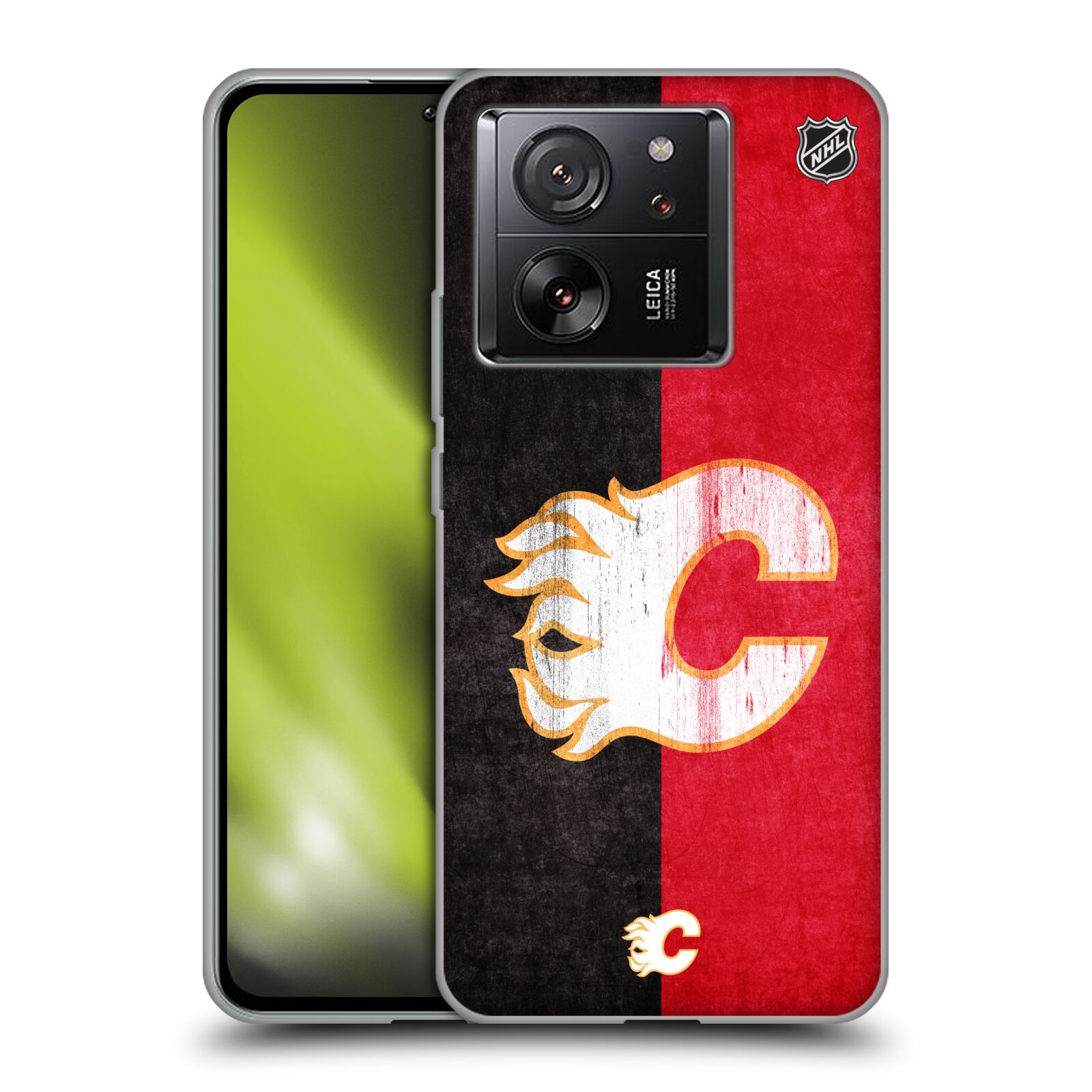 Silikonové pouzdro na mobil Xiaomi 13T / 13T Pro - NHL - Půlené logo Calgary Flames (Silikonový kryt, obal, pouzdro na mobilní telefon Xiaomi 13T / 13T Pro s licencovaným motivem NHL - Půlené logo Calgary Flames)