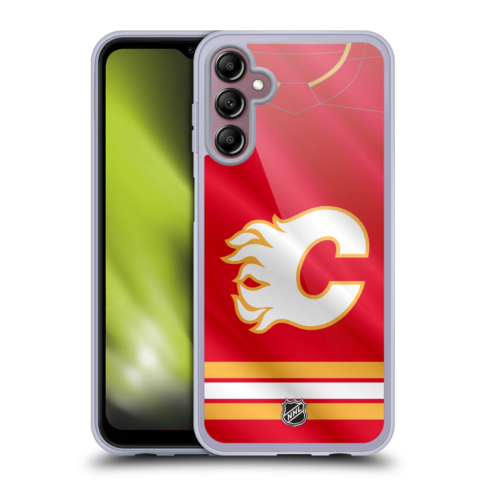Silikonové pouzdro na mobil Samsung Galaxy A14 5G / LTE - NHL - Dres Calgary Flames (Silikonový kryt, obal, pouzdro na mobilní telefon Samsung Galaxy A14 5G / LTE s licencovaným motivem NHL - Dres Calgary Flames)