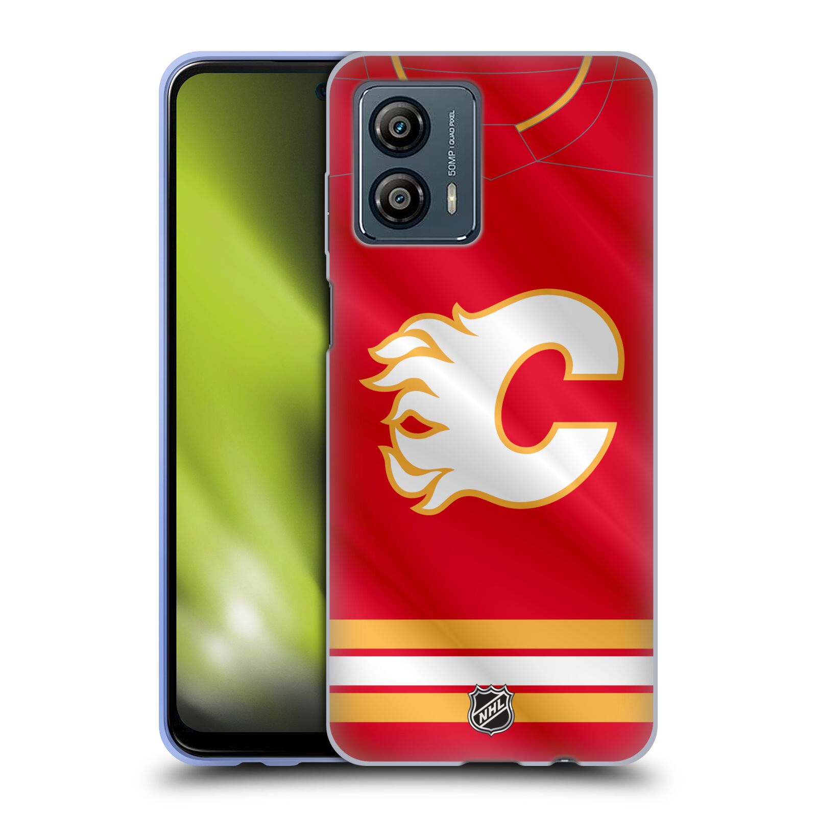 Silikonové pouzdro na mobil Motorola Moto G53 5G - NHL - Dres Calgary Flames (Silikonový kryt, obal, pouzdro na mobilní telefon Motorola Moto G53 5G s licencovaným motivem NHL - Dres Calgary Flames)