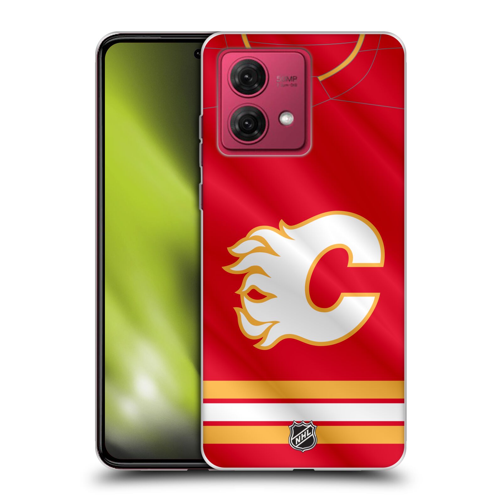 Silikonové pouzdro na mobil Motorola Moto G84 5G - NHL - Dres Calgary Flames (Silikonový kryt, obal, pouzdro na mobilní telefon Motorola Moto G84 5G s licencovaným motivem NHL - Dres Calgary Flames)