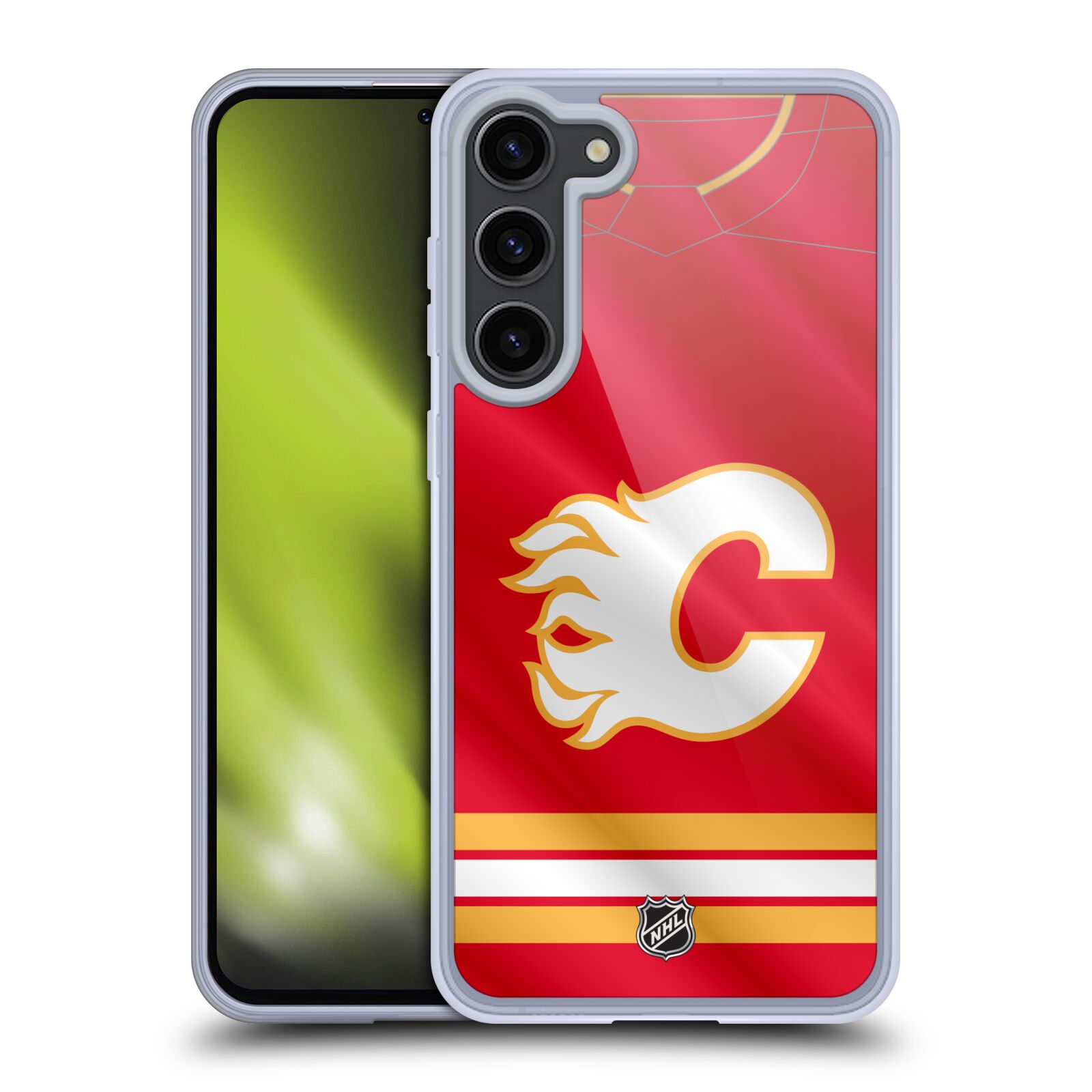 Silikonové pouzdro na mobil Samsung Galaxy S23 Plus - NHL - Dres Calgary Flames (Silikonový kryt, obal, pouzdro na mobilní telefon Samsung Galaxy S23 Plus s licencovaným motivem NHL - Dres Calgary Flames)