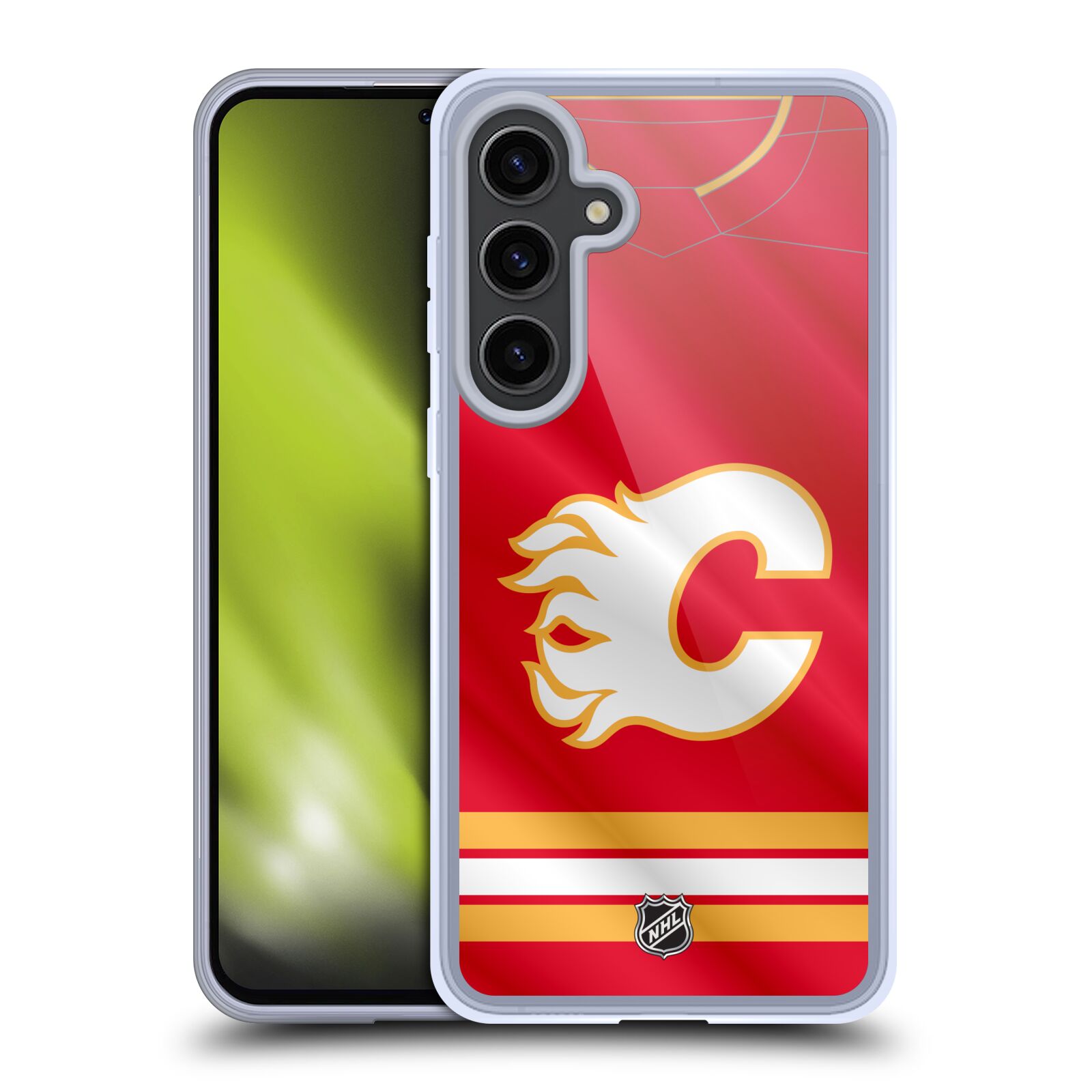 Silikonové lesklé pouzdro na mobil Samsung Galaxy S24 Plus - NHL - Dres Calgary Flames (Silikonový kryt, obal, pouzdro na mobilní telefon Samsung Galaxy S24 Plus s licencovaným motivem NHL - Dres Calgary Flames)