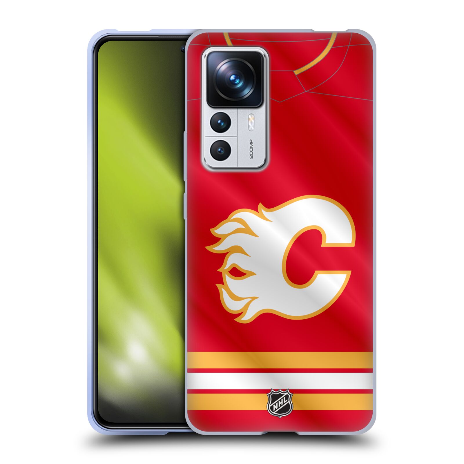 Silikonové pouzdro na mobil Xiaomi 12T / 12T Pro - NHL - Dres Calgary Flames (Silikonový kryt, obal, pouzdro na mobilní telefon Xiaomi 12T / 12T Pro s licencovaným motivem NHL - Dres Calgary Flames)