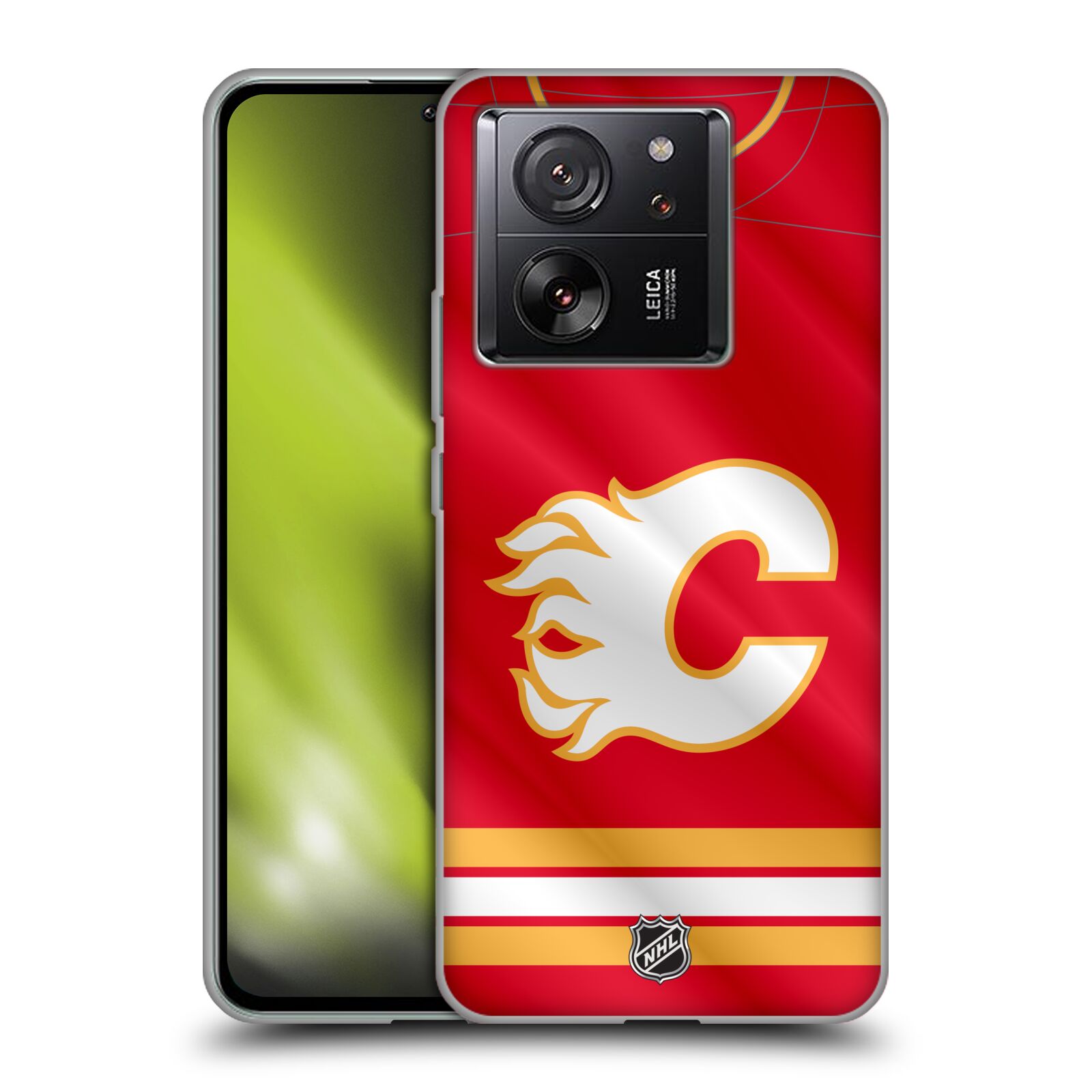 Silikonové pouzdro na mobil Xiaomi 13T / 13T Pro - NHL - Dres Calgary Flames (Silikonový kryt, obal, pouzdro na mobilní telefon Xiaomi 13T / 13T Pro s licencovaným motivem NHL - Dres Calgary Flames)