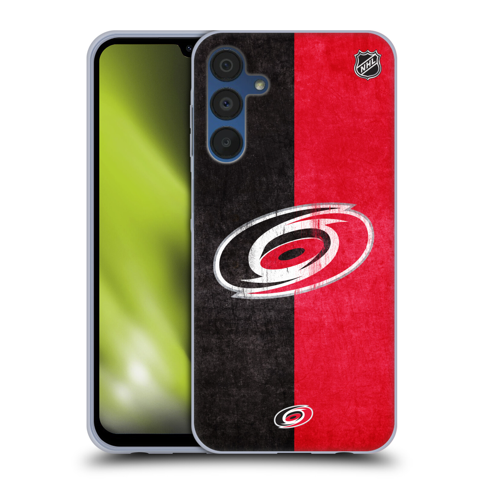 Silikonové pouzdro na mobil Samsung Galaxy A15 / A15 5G - NHL - Půlené logo Carolina Hurricanes (Silikonový kryt, obal, pouzdro na mobilní telefon Samsung Galaxy A15 / A15 5G s licencovaným motivem NHL - Půlené logo Carolina Hurricanes)