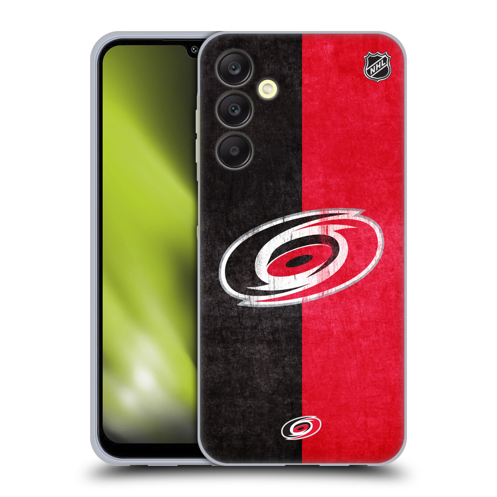 Silikonové pouzdro na mobil Samsung Galaxy A25 5G - NHL - Půlené logo Carolina Hurricanes (Silikonový kryt, obal, pouzdro na mobilní telefon Samsung Galaxy A25 5G s licencovaným motivem NHL - Půlené logo Carolina Hurricanes)