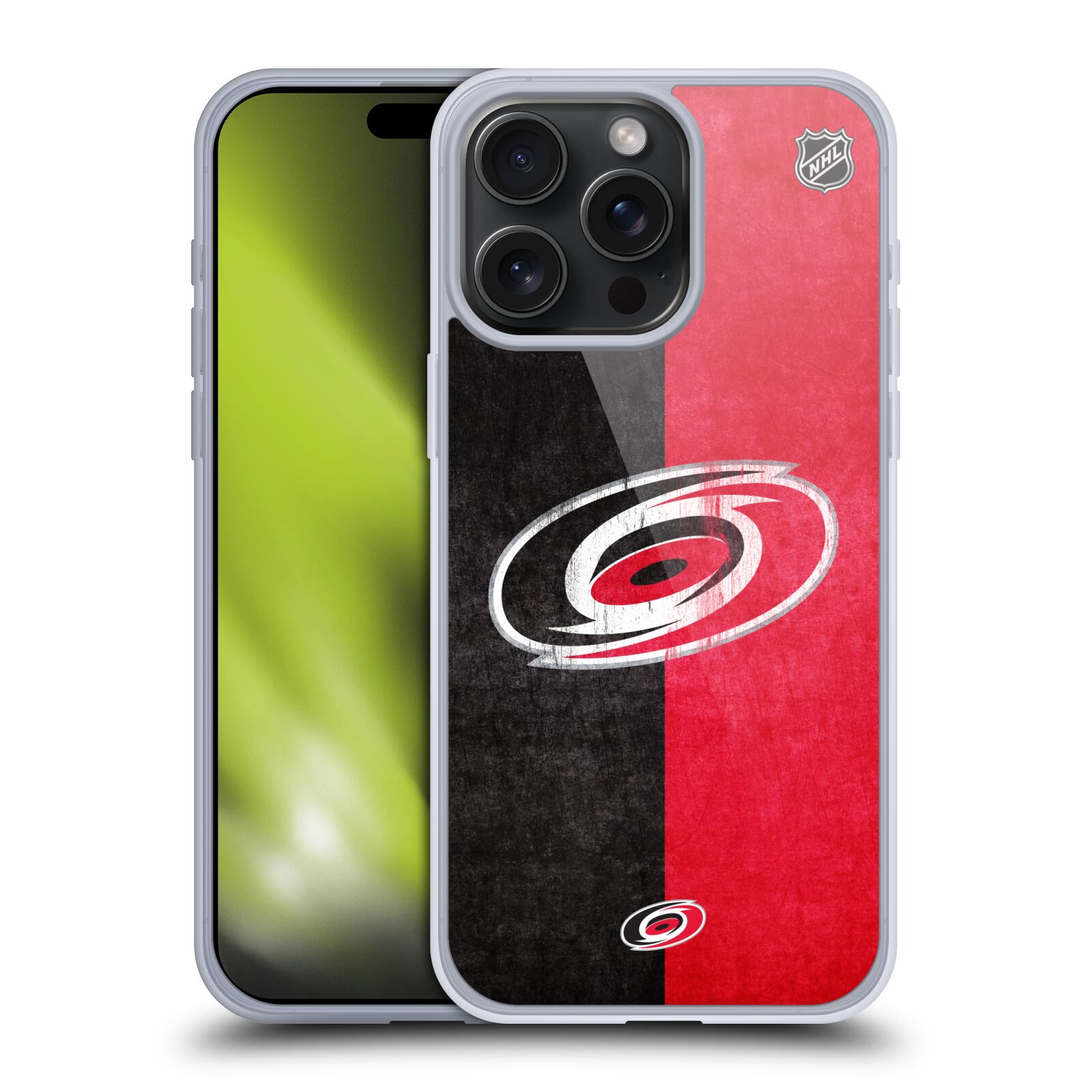 Silikonové lesklé pouzdro na mobil Apple iPhone 15 Pro Max - NHL - Půlené logo Carolina Hurricanes (Silikonový lesklý kryt, obal, pouzdro na mobilní telefon Apple iPhone 15 Pro Max s licencovaným motivem NHL - Půlené logo Carolina Hurricanes)