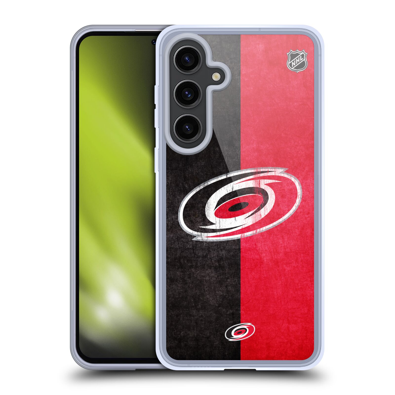 Silikonové lesklé pouzdro na mobil Samsung Galaxy S24 Plus - NHL - Půlené logo Carolina Hurricanes (Silikonový kryt, obal, pouzdro na mobilní telefon Samsung Galaxy S24 Plus s licencovaným motivem NHL - Půlené logo Carolina Hurricanes)