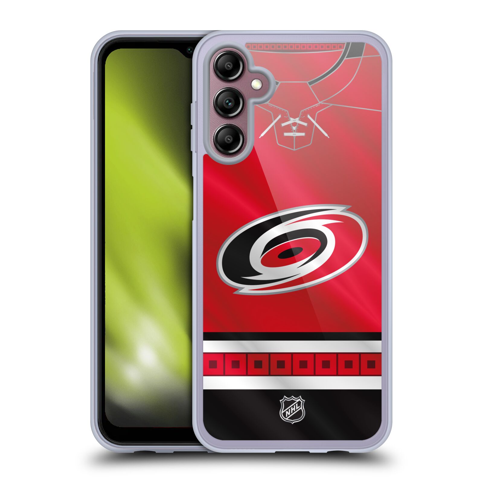Silikonové pouzdro na mobil Samsung Galaxy A14 5G / LTE - NHL - Dres Carolina Hurricanes (Silikonový kryt, obal, pouzdro na mobilní telefon Samsung Galaxy A14 5G / LTE s licencovaným motivem NHL - Dres Carolina Hurricanes)