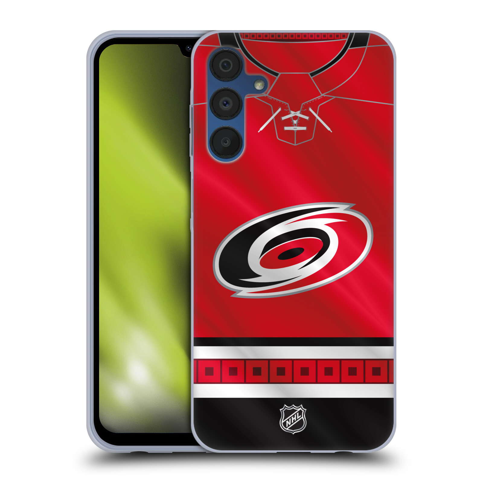 Silikonové pouzdro na mobil Samsung Galaxy A15 / A15 5G - NHL - Dres Carolina Hurricanes (Silikonový kryt, obal, pouzdro na mobilní telefon Samsung Galaxy A15 / A15 5G s licencovaným motivem NHL - Dres Carolina Hurricanes)