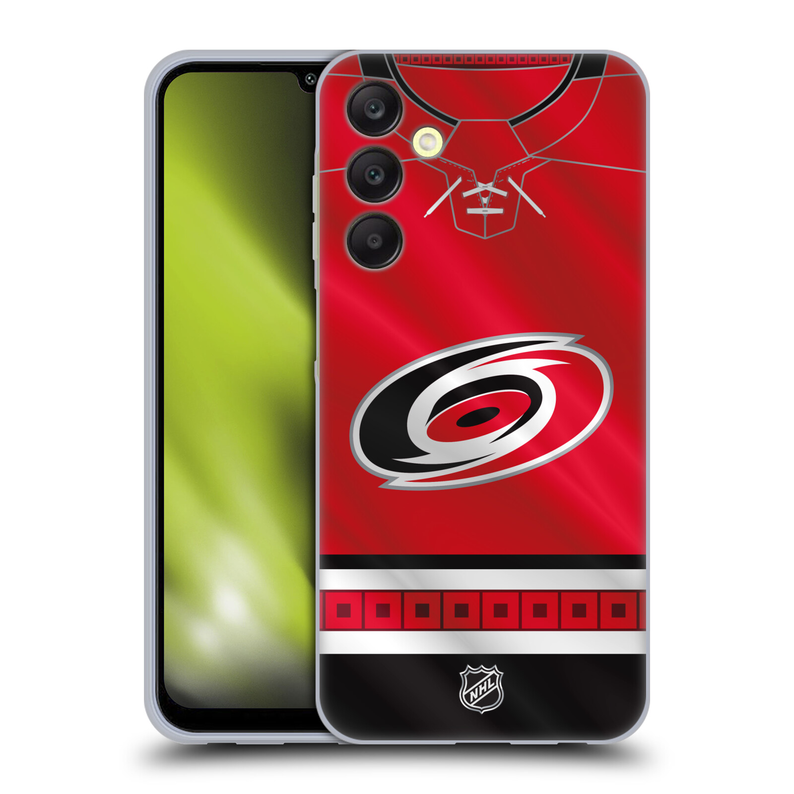 Silikonové pouzdro na mobil Samsung Galaxy A25 5G - NHL - Dres Carolina Hurricanes (Silikonový kryt, obal, pouzdro na mobilní telefon Samsung Galaxy A25 5G s licencovaným motivem NHL - Dres Carolina Hurricanes)
