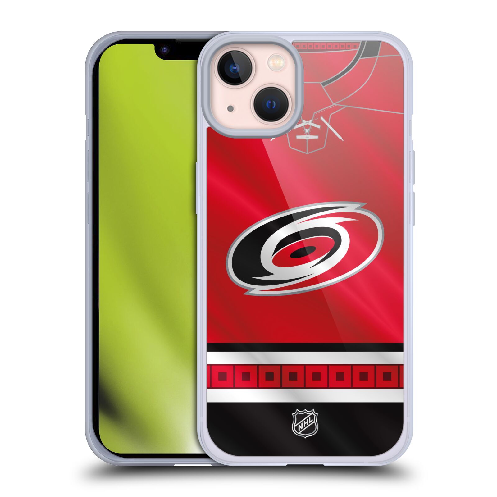 Silikonové pouzdro na mobil Apple iPhone 13 - NHL - Dres Carolina Hurricanes (Silikonový kryt, obal, pouzdro na mobilní telefon Apple iPhone 13 s licencovaným motivem NHL - Dres Carolina Hurricanes)