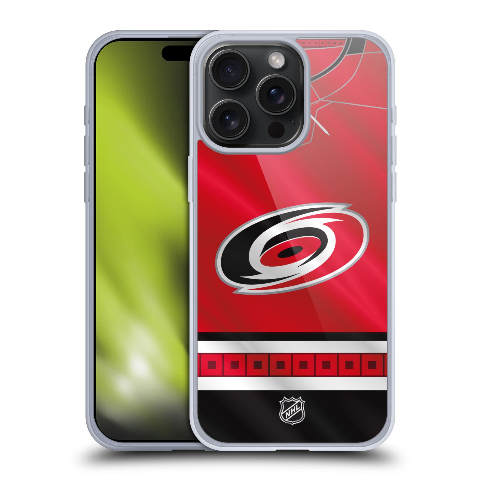 Silikonové lesklé pouzdro na mobil Apple iPhone 15 Pro Max - NHL - Dres Carolina Hurricanes (Silikonový lesklý kryt, obal, pouzdro na mobilní telefon Apple iPhone 15 Pro Max s licencovaným motivem NHL - Dres Carolina Hurricanes)