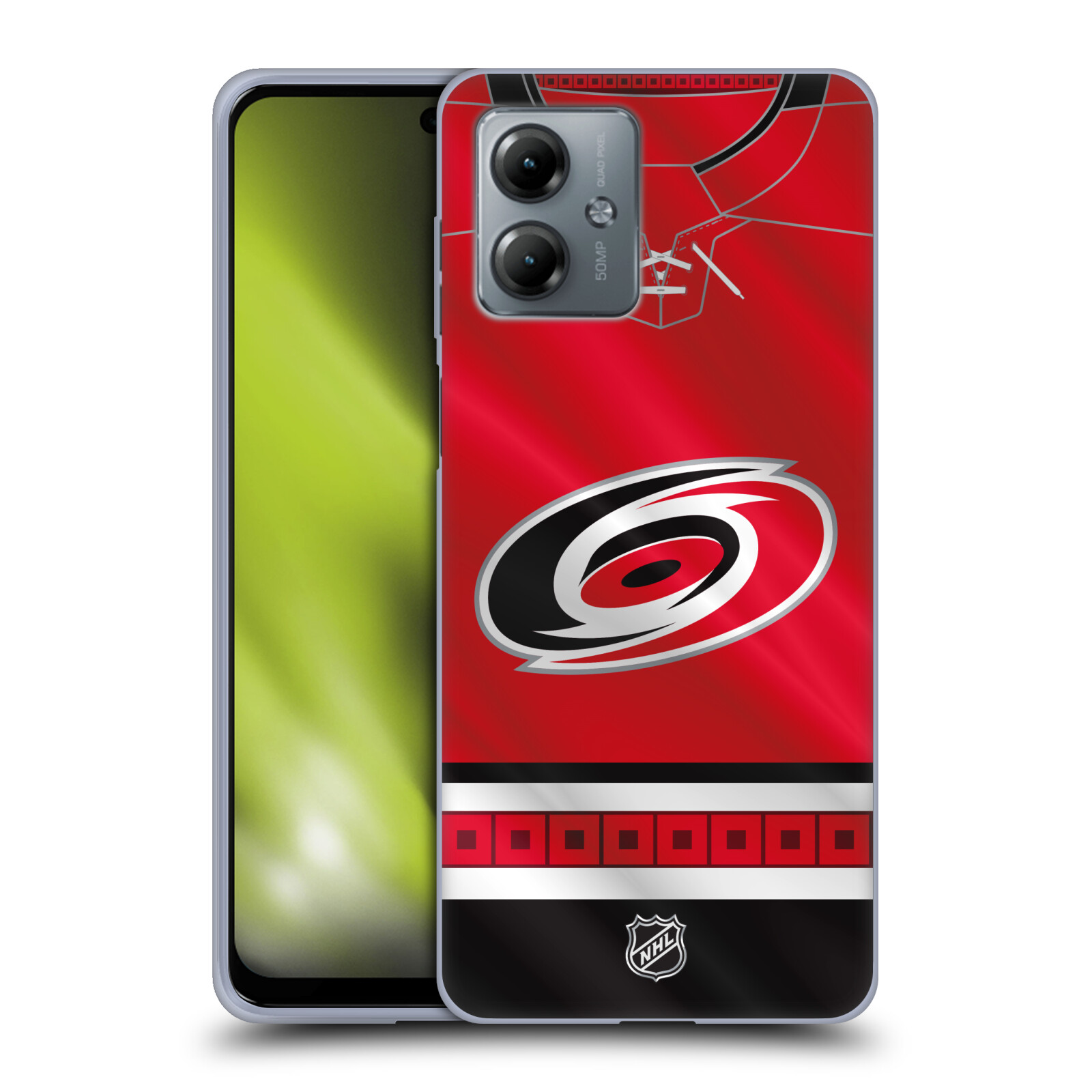 Silikonové pouzdro na mobil Motorola Moto G14 - NHL - Dres Carolina Hurricanes (Silikonový kryt, obal, pouzdro na mobilní telefon Motorola Moto G14 s licencovaným motivem NHL - Dres Carolina Hurricanes)