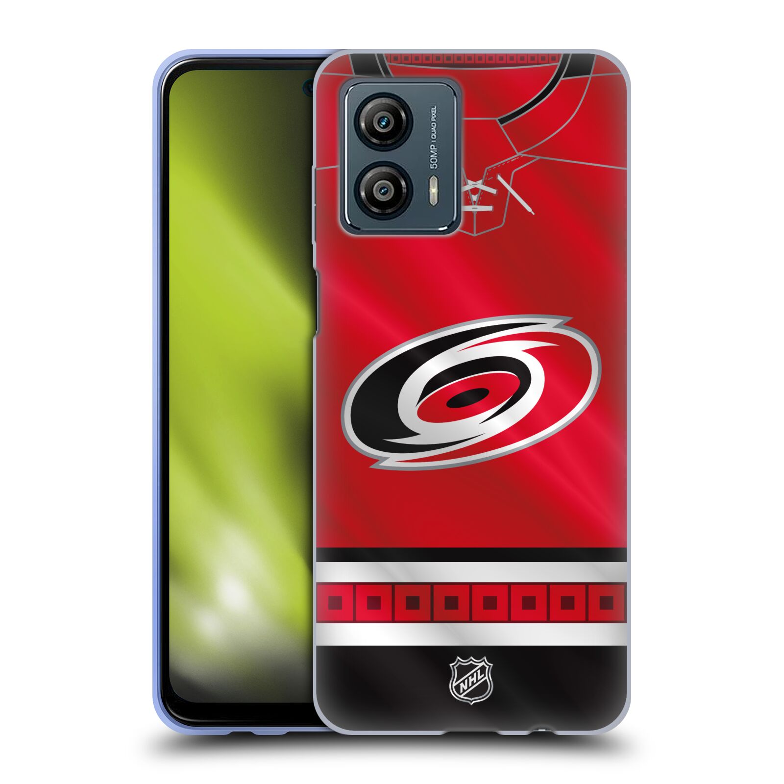 Silikonové pouzdro na mobil Motorola Moto G53 5G - NHL - Dres Carolina Hurricanes (Silikonový kryt, obal, pouzdro na mobilní telefon Motorola Moto G53 5G s licencovaným motivem NHL - Dres Carolina Hurricanes)
