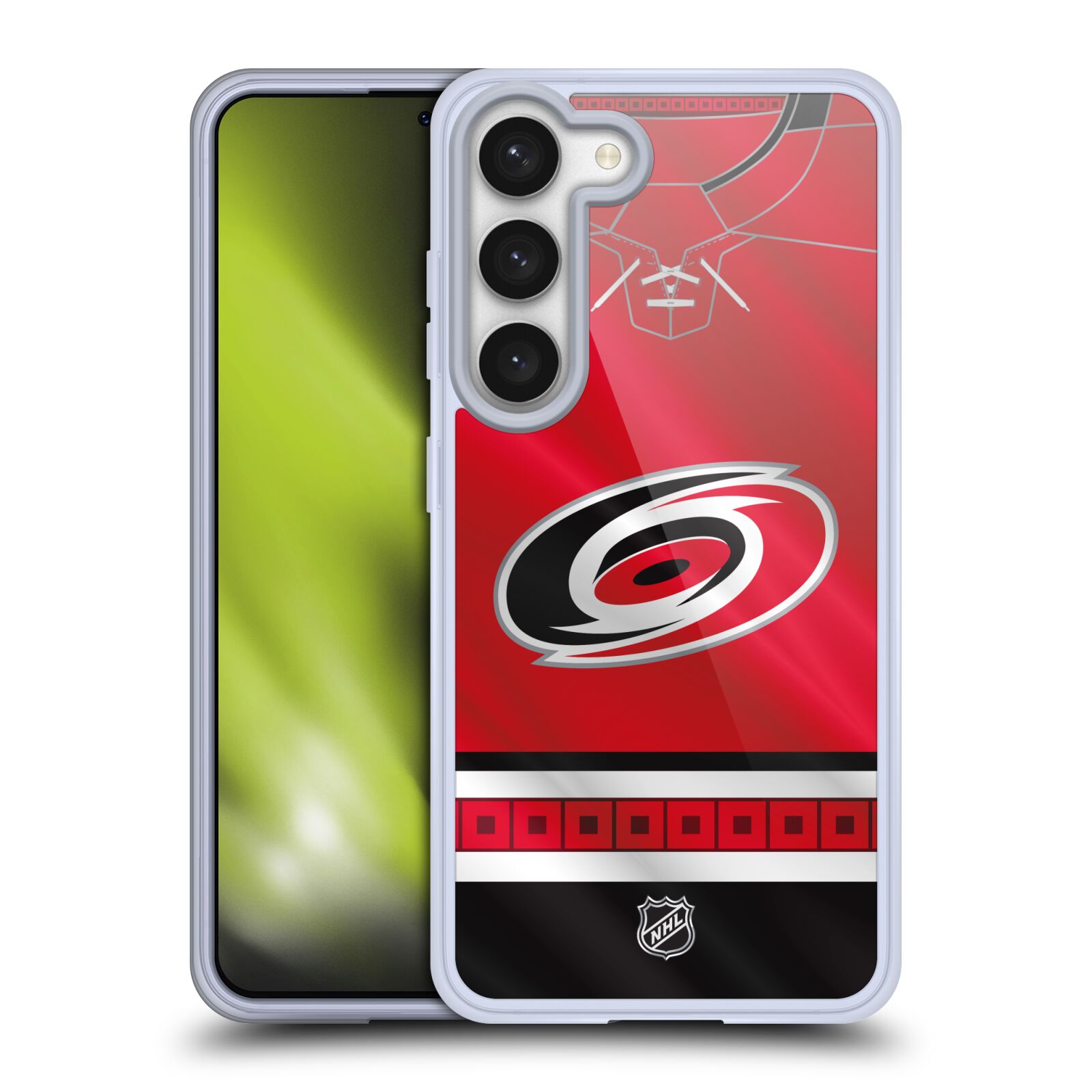 Silikonové pouzdro na mobil Samsung Galaxy S23 - NHL - Dres Carolina Hurricanes (Silikonový kryt, obal, pouzdro na mobilní telefon Samsung Galaxy S23 s licencovaným motivem NHL - Dres Carolina Hurricanes)