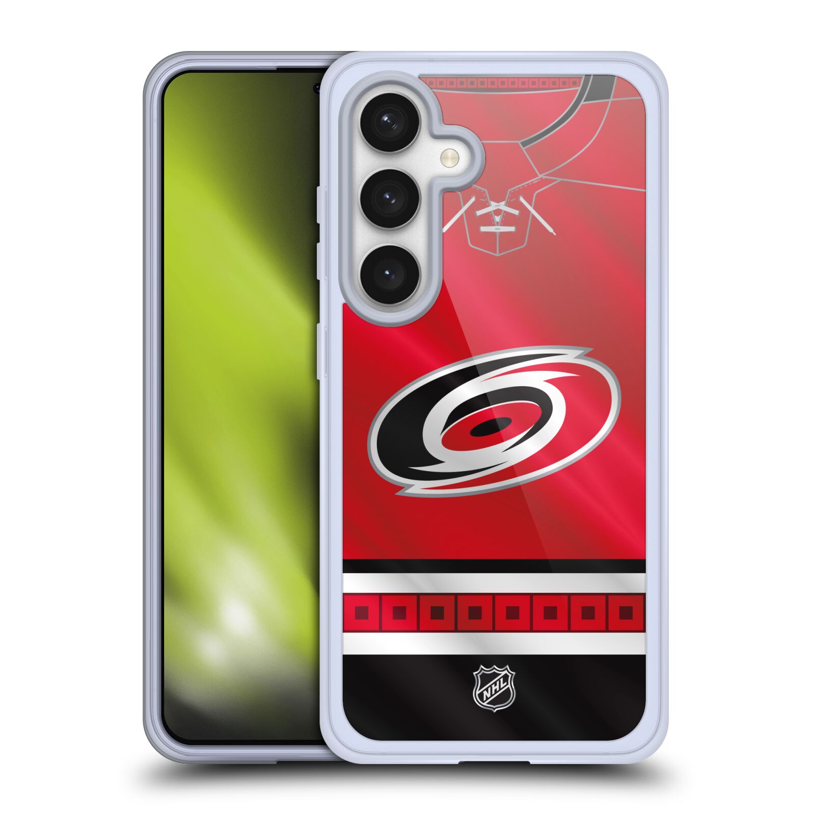 Silikonové lesklé pouzdro na mobil Samsung Galaxy S24 - NHL - Dres Carolina Hurricanes (Silikonový kryt, obal, pouzdro na mobilní telefon Samsung Galaxy S24 s licencovaným motivem NHL - Dres Carolina Hurricanes)
