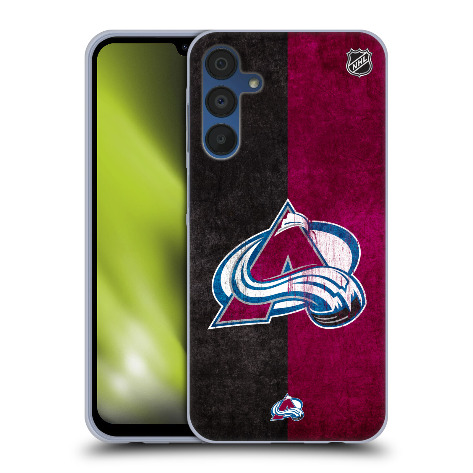 Silikonové pouzdro na mobil Samsung Galaxy A15 / A15 5G - NHL - Půlené logo Colorado Avalanche (Silikonový kryt, obal, pouzdro na mobilní telefon Samsung Galaxy A15 / A15 5G s licencovaným motivem NHL - Půlené logo Colorado Avalanche)
