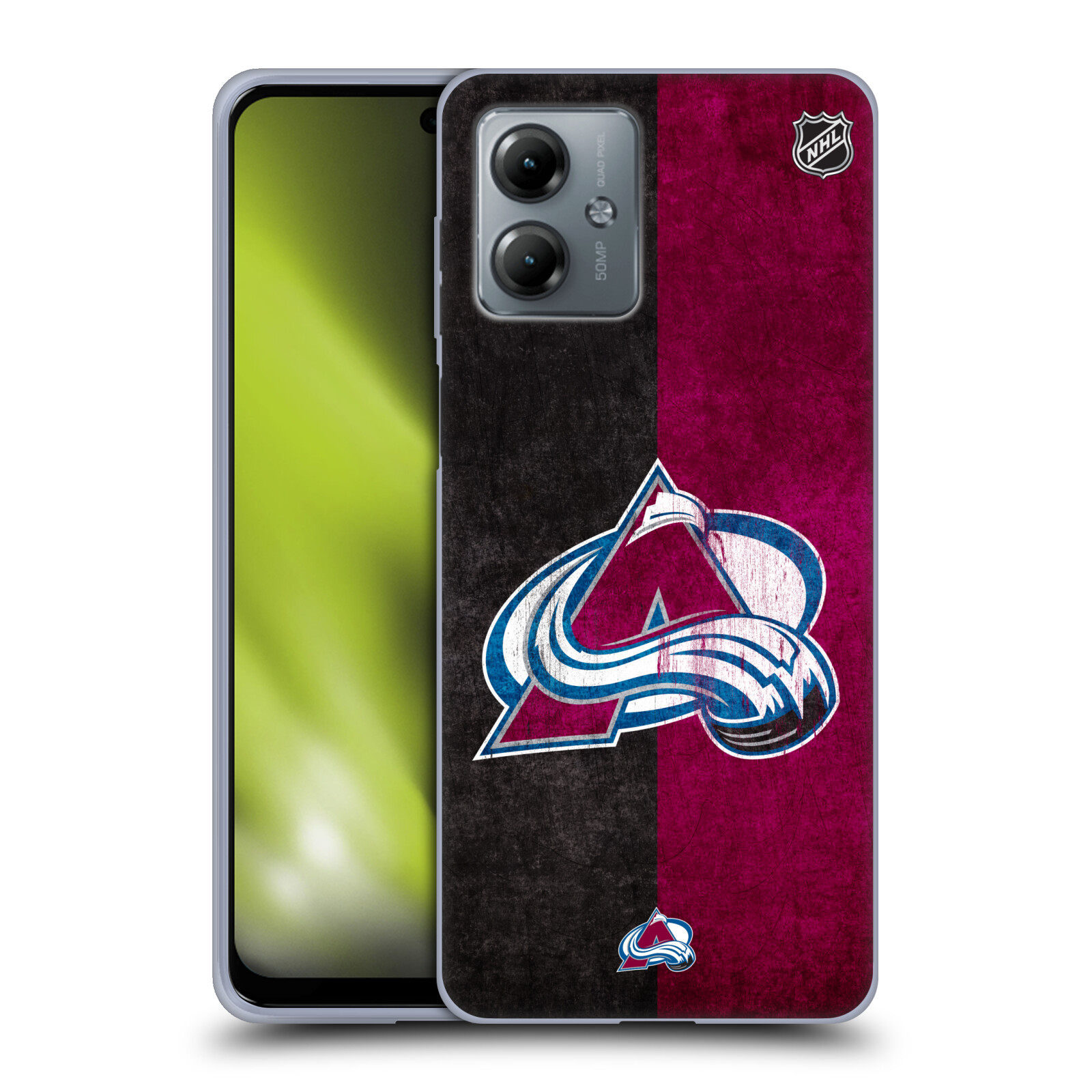 Silikonové pouzdro na mobil Motorola Moto G14 - NHL - Půlené logo Colorado Avalanche (Silikonový kryt, obal, pouzdro na mobilní telefon Motorola Moto G14 s licencovaným motivem NHL - Půlené logo Colorado Avalanche)