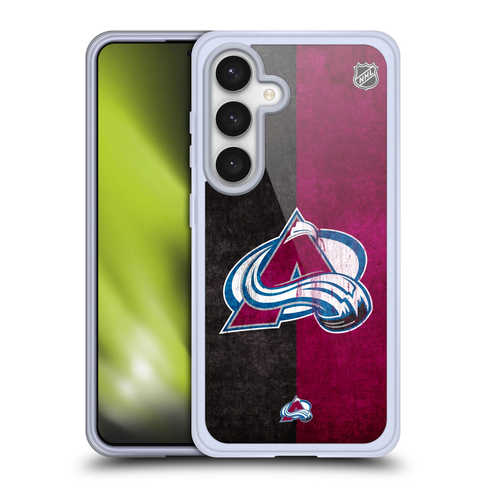 Silikonové lesklé pouzdro na mobil Samsung Galaxy S24 - NHL - Půlené logo Colorado Avalanche (Silikonový kryt, obal, pouzdro na mobilní telefon Samsung Galaxy S24 s licencovaným motivem NHL - Půlené logo Colorado Avalanche)