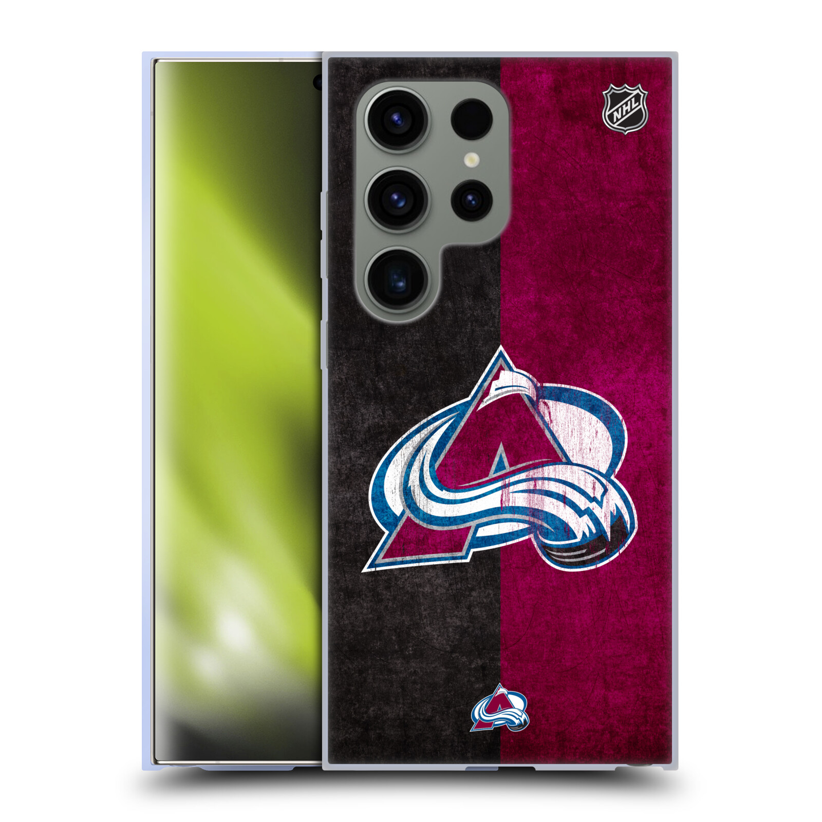 Silikonové lesklé pouzdro na mobil Samsung Galaxy S24 Ultra - NHL - Půlené logo Colorado Avalanche (Silikonový kryt, obal, pouzdro na mobilní telefon Samsung Galaxy S24 Ultra s licencovaným motivem NHL - Půlené logo Colorado Avalanche)