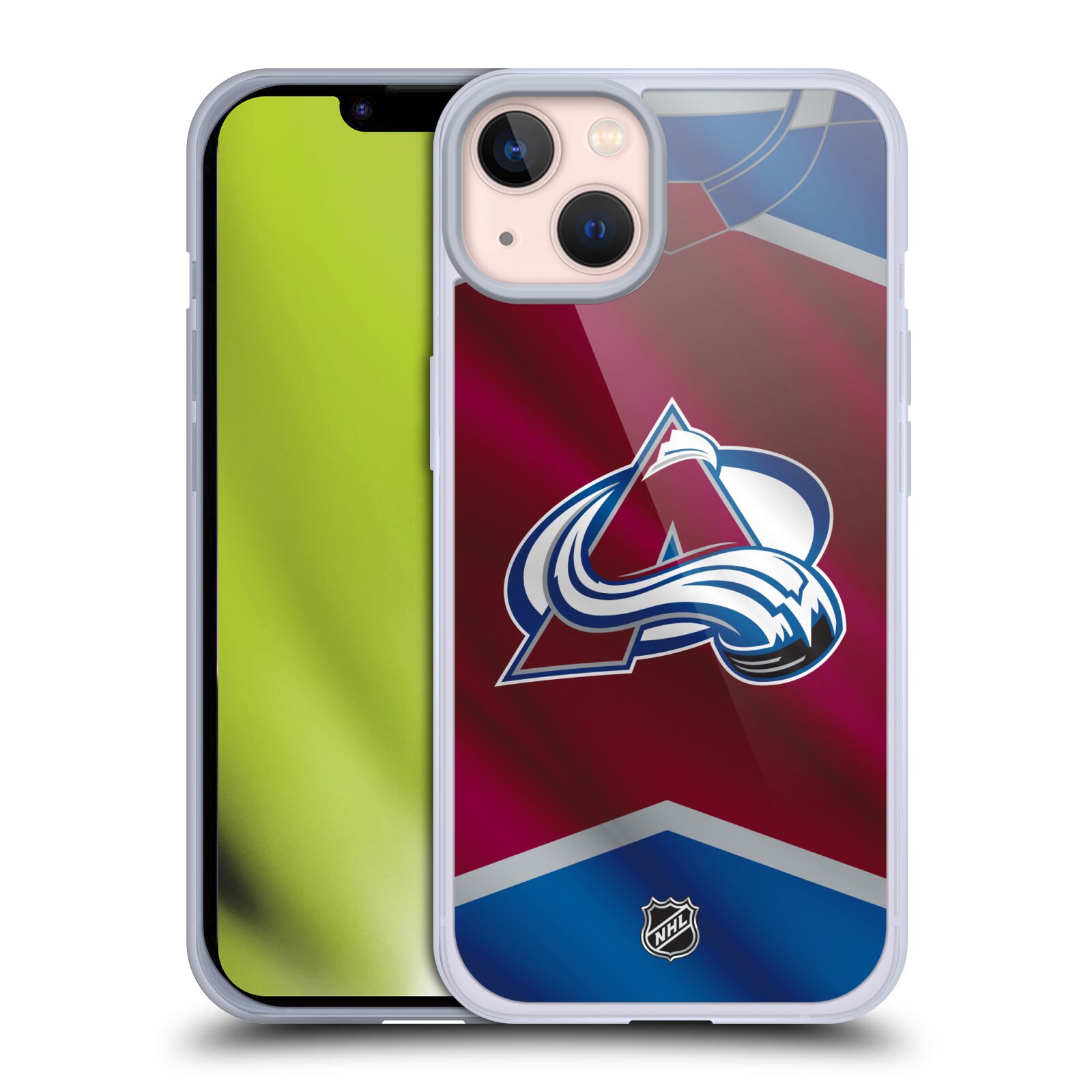 Silikonové pouzdro na mobil Apple iPhone 13 - NHL - Dres Colorado Avalanche (Silikonový kryt, obal, pouzdro na mobilní telefon Apple iPhone 13 s licencovaným motivem NHL - Dres Colorado Avalanche)