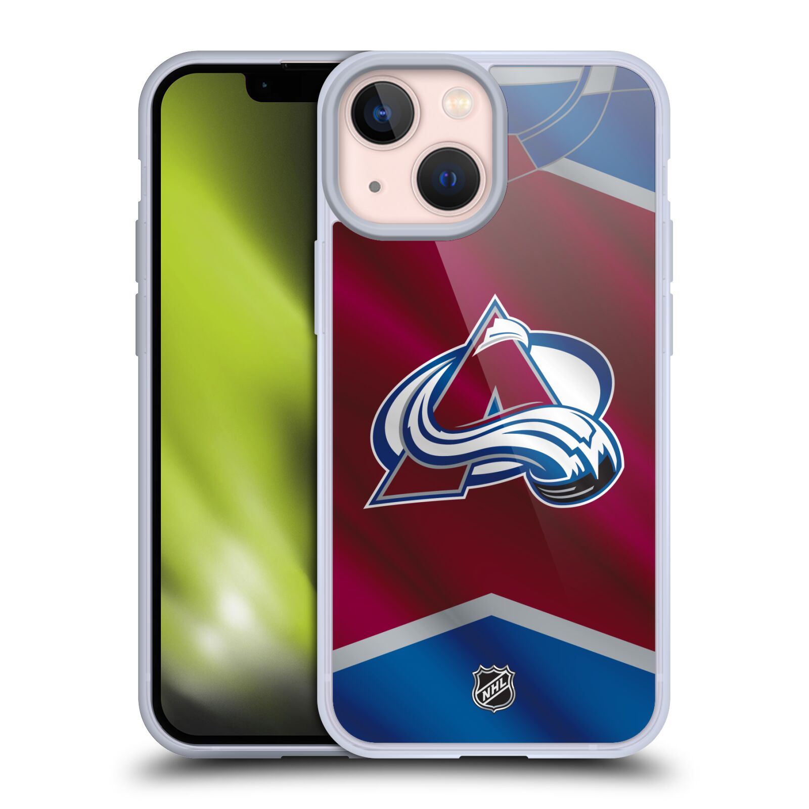 Silikonové pouzdro na mobil Apple iPhone 13 Mini - NHL - Dres Colorado Avalanche (Silikonový kryt, obal, pouzdro na mobilní telefon Apple iPhone 13 Mini s licencovaným motivem NHL - Dres Colorado Avalanche)