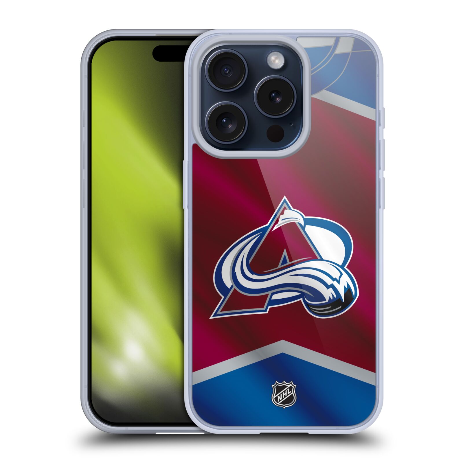 Silikonové lesklé pouzdro na mobil Apple iPhone 15 Pro - NHL - Dres Colorado Avalanche (Silikonový lesklý kryt, obal, pouzdro na mobilní telefon Apple iPhone 15 Pro s licencovaným motivem NHL - Dres Colorado Avalanche)