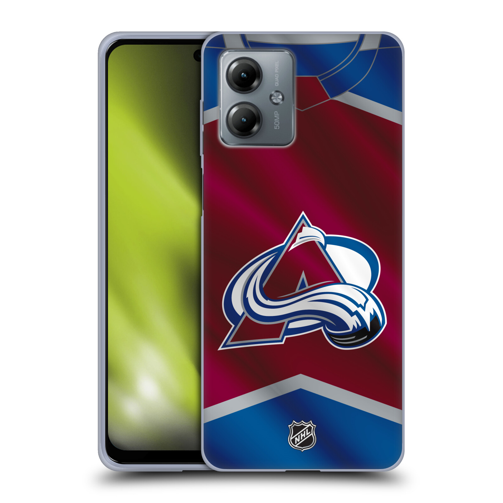 Silikonové pouzdro na mobil Motorola Moto G14 - NHL - Dres Colorado Avalanche (Silikonový kryt, obal, pouzdro na mobilní telefon Motorola Moto G14 s licencovaným motivem NHL - Dres Colorado Avalanche)